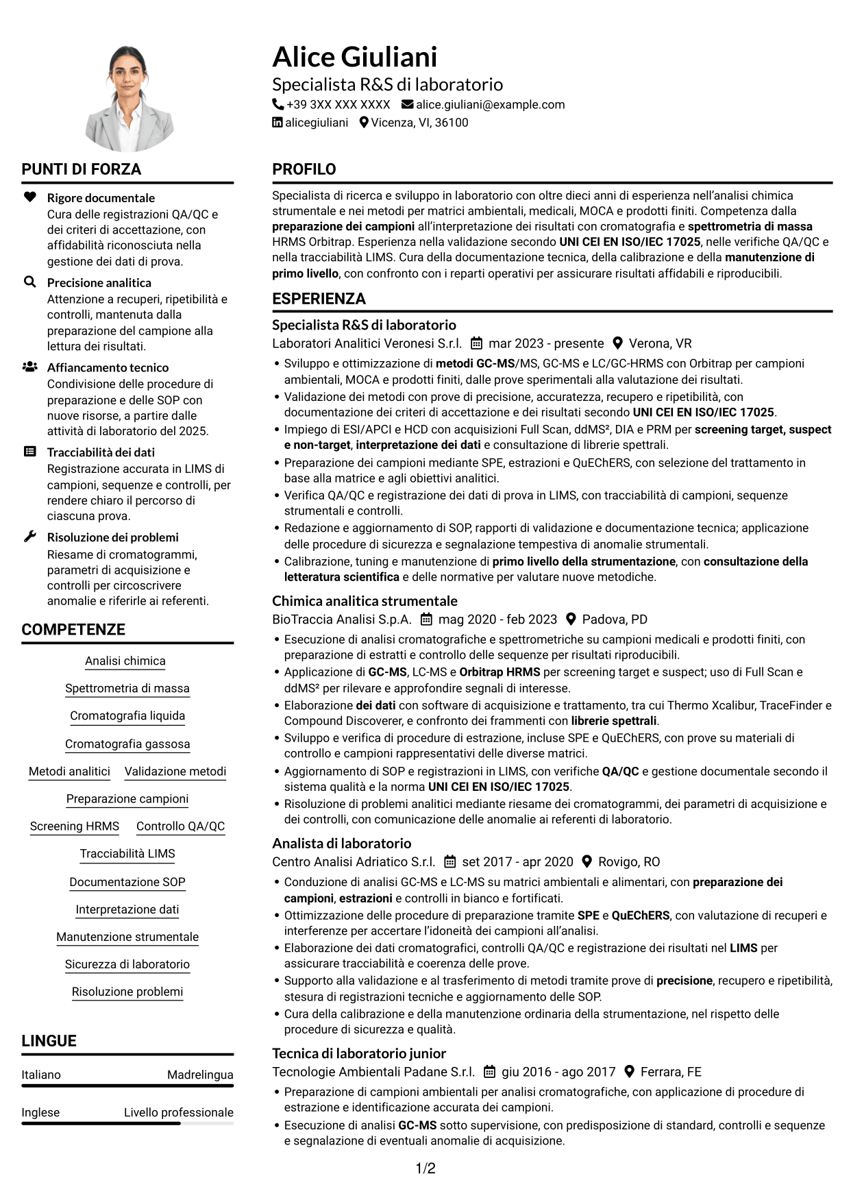 Esempio di curriculum — pagina 1