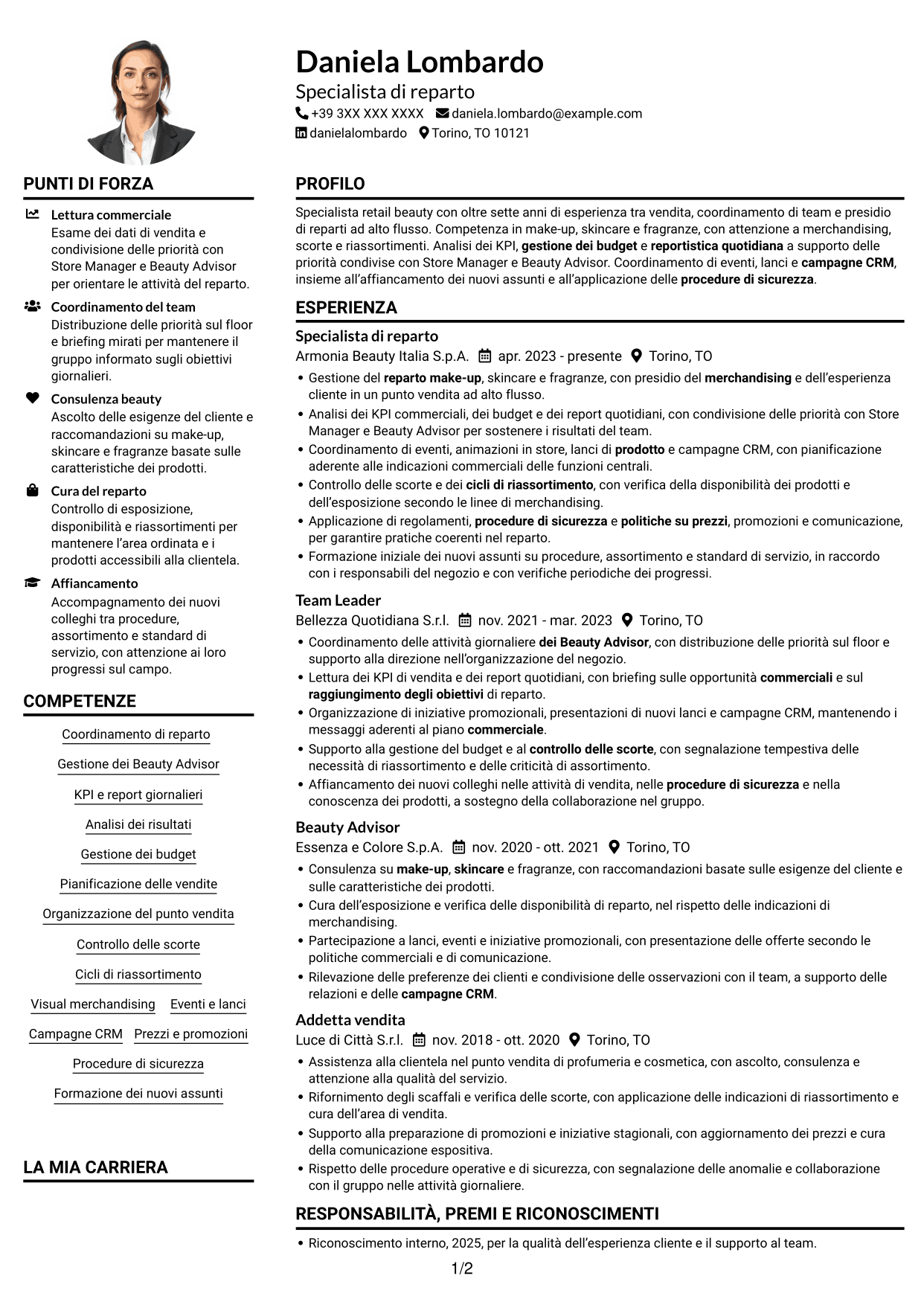 Esempio di curriculum — pagina 1