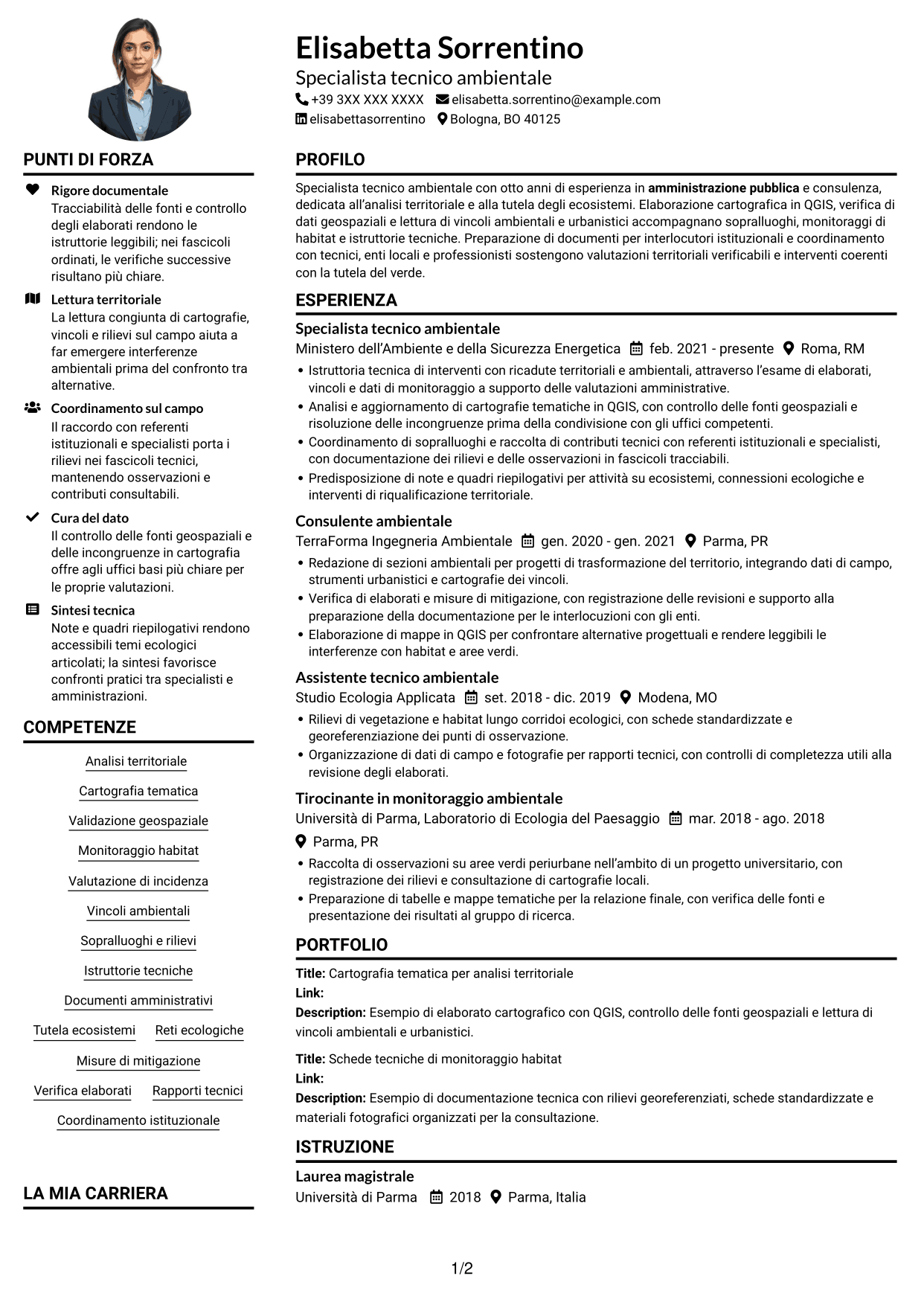 Esempio di curriculum — pagina 1