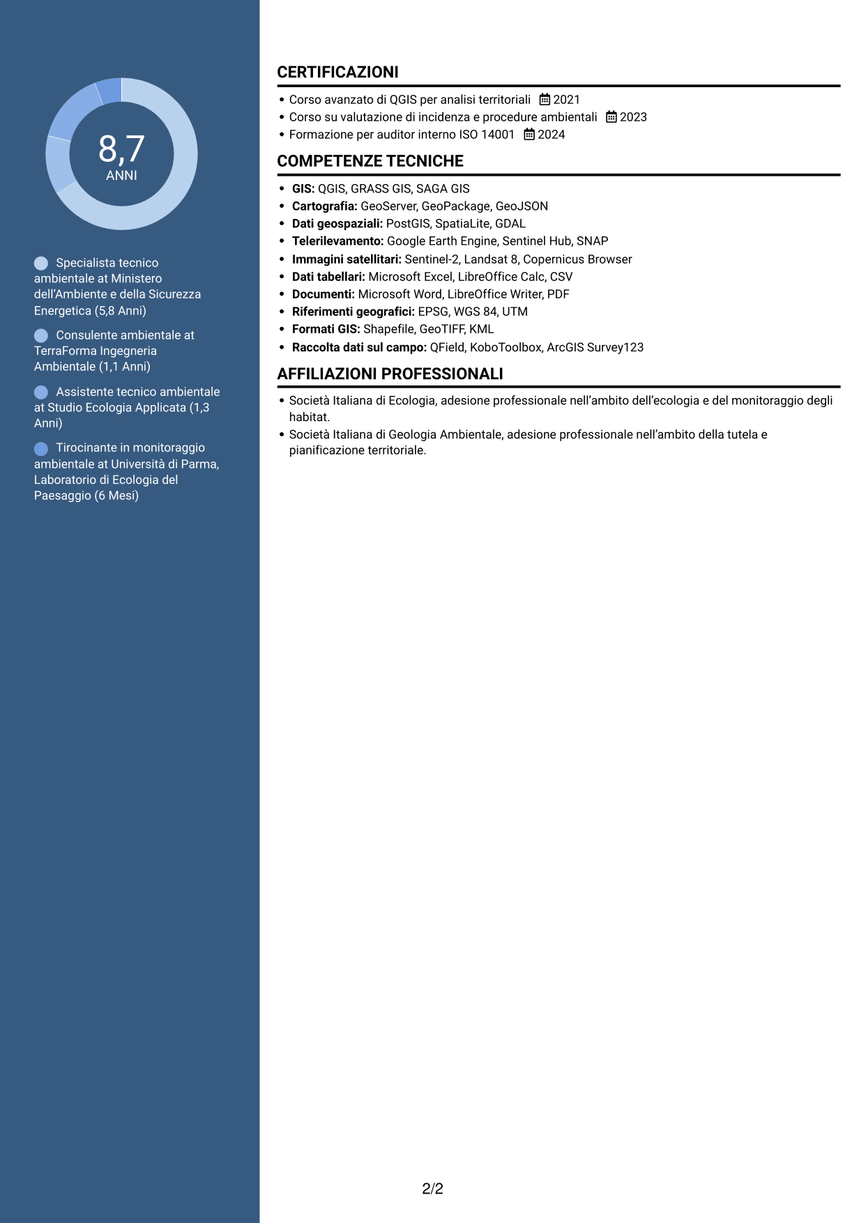 CV Elegante (formato con colonna laterale colorata e foto): Specialista Tecnico - Territorio e Sistemi Verdi, pagina 2
