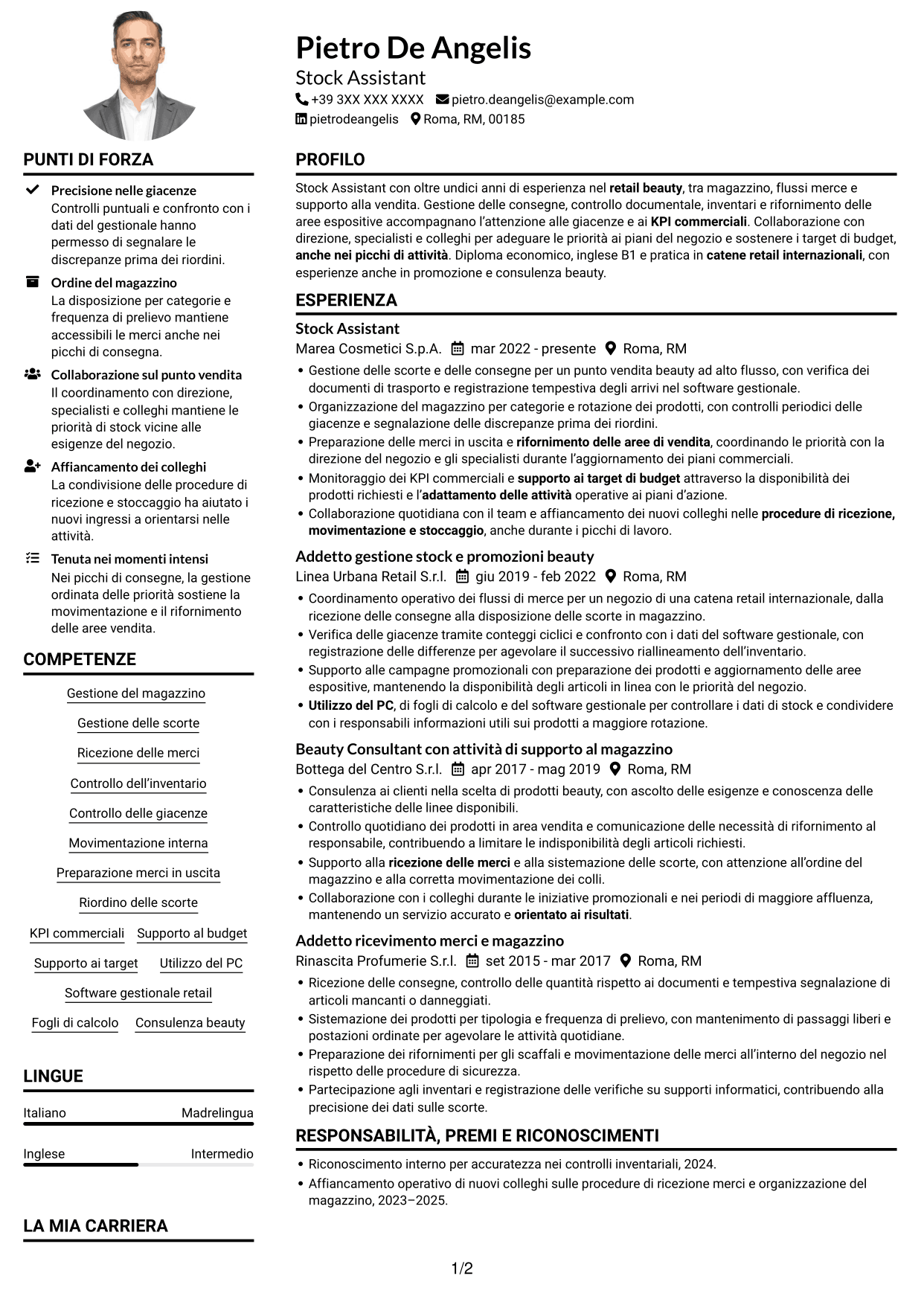 Esempio di curriculum — pagina 1