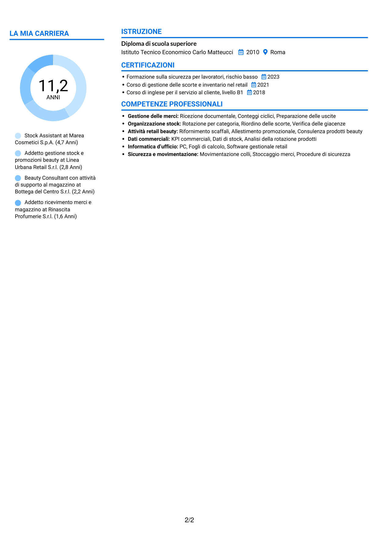 CV Audace (formato a due colonne con accenti colorati e foto): Stock Assistant - Retail Beauty, pagina 2
