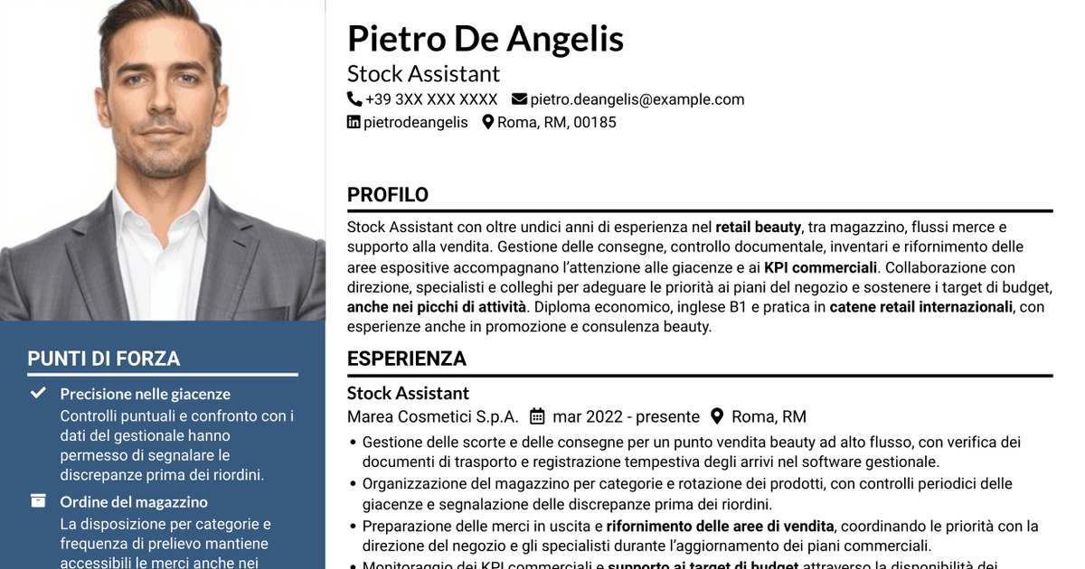 7 modelli di CV per Stock Assistant - Retail Beauty, con esempi