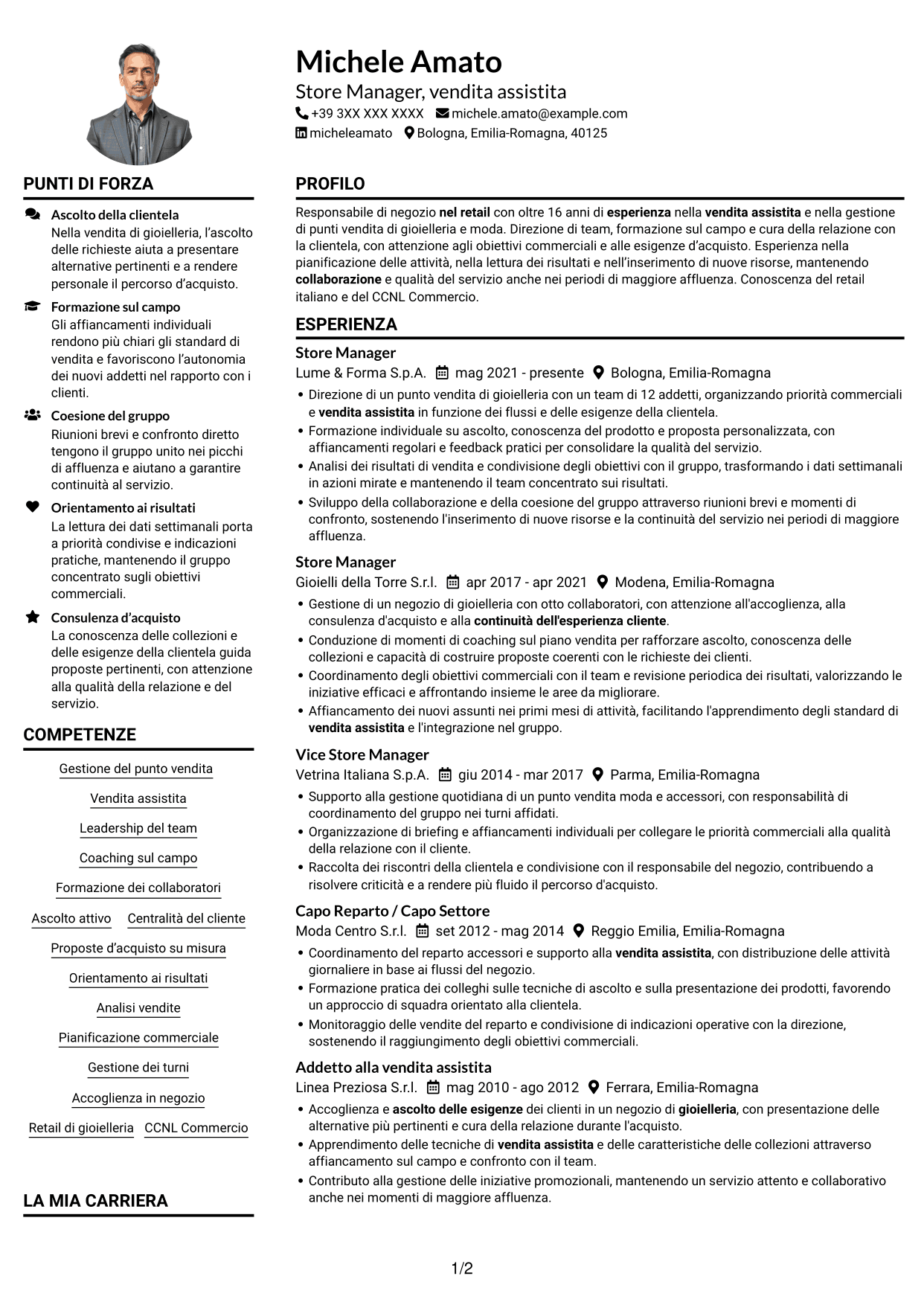 Esempio di curriculum — pagina 1