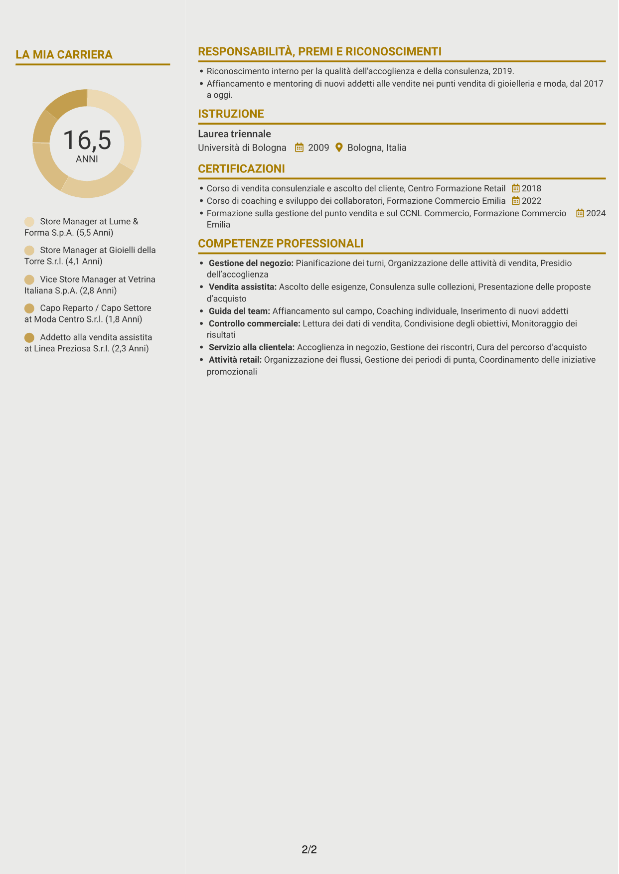 CV Dinamico (formato a due colonne con icone): Store Manager - Vendita assistita, pagina 2