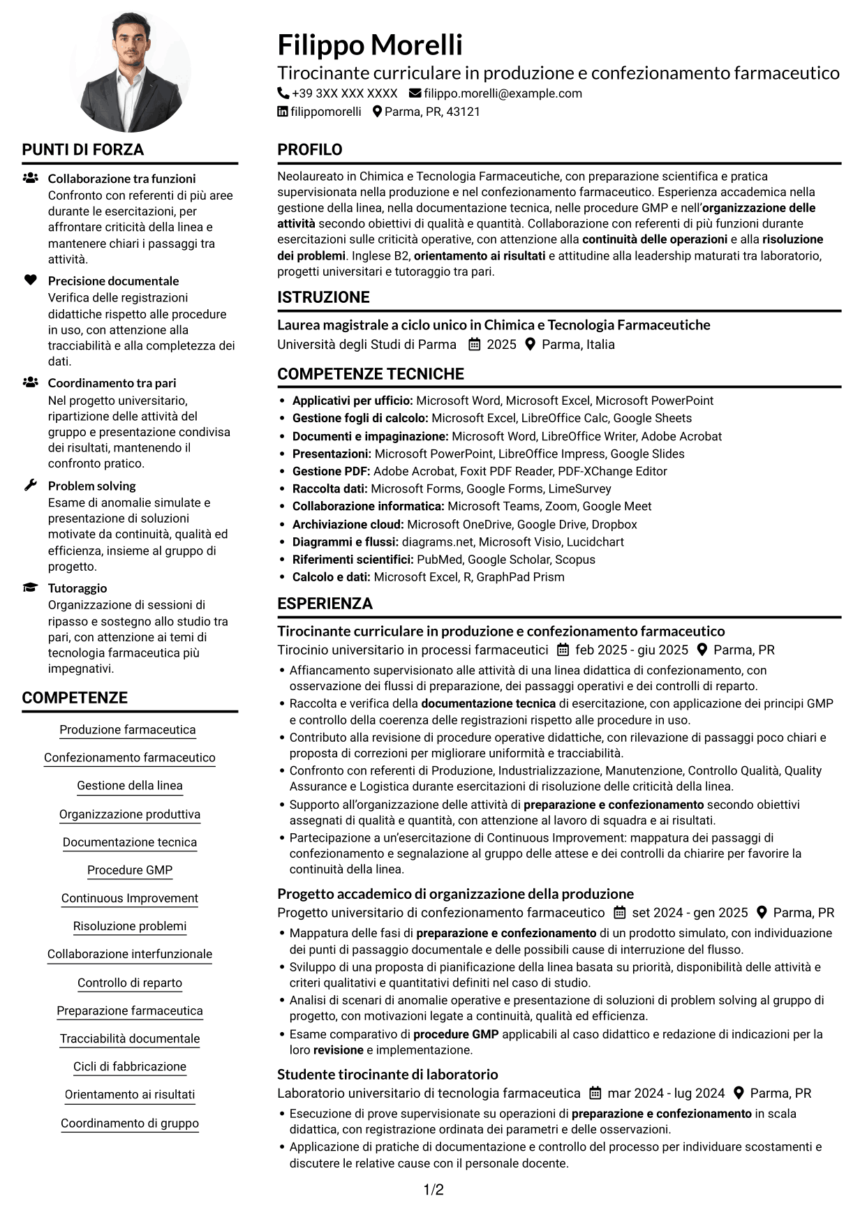 Esempio di curriculum — pagina 1