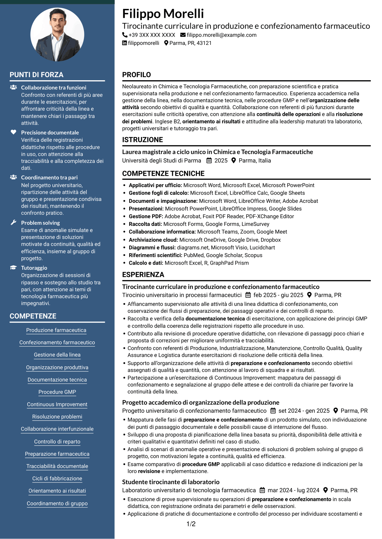 CV Elegante (formato con colonna laterale colorata e foto): Supervisore di confezionamento secondario, pagina 1