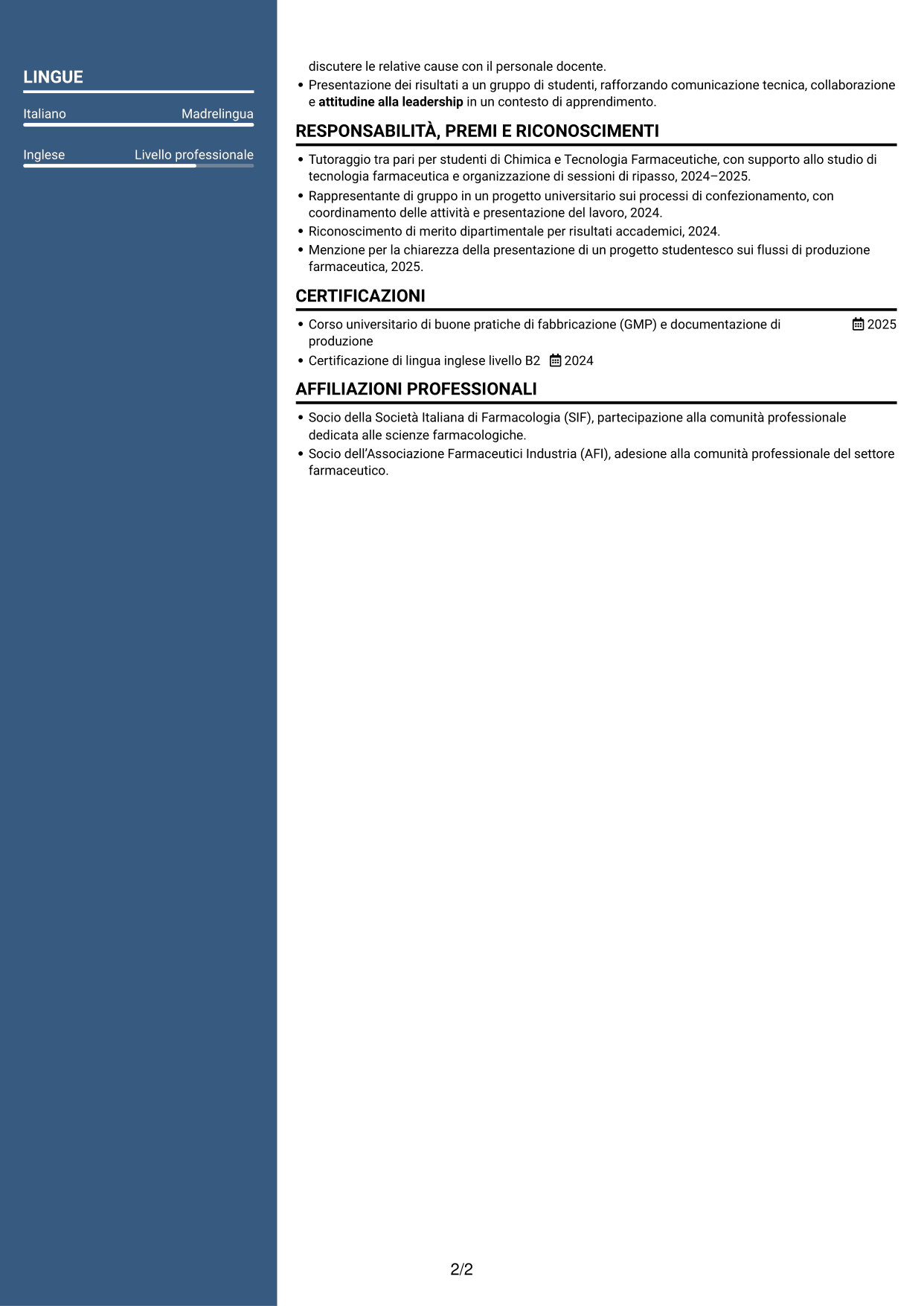 CV Elegante (formato con colonna laterale colorata e foto): Supervisore di confezionamento secondario, pagina 2