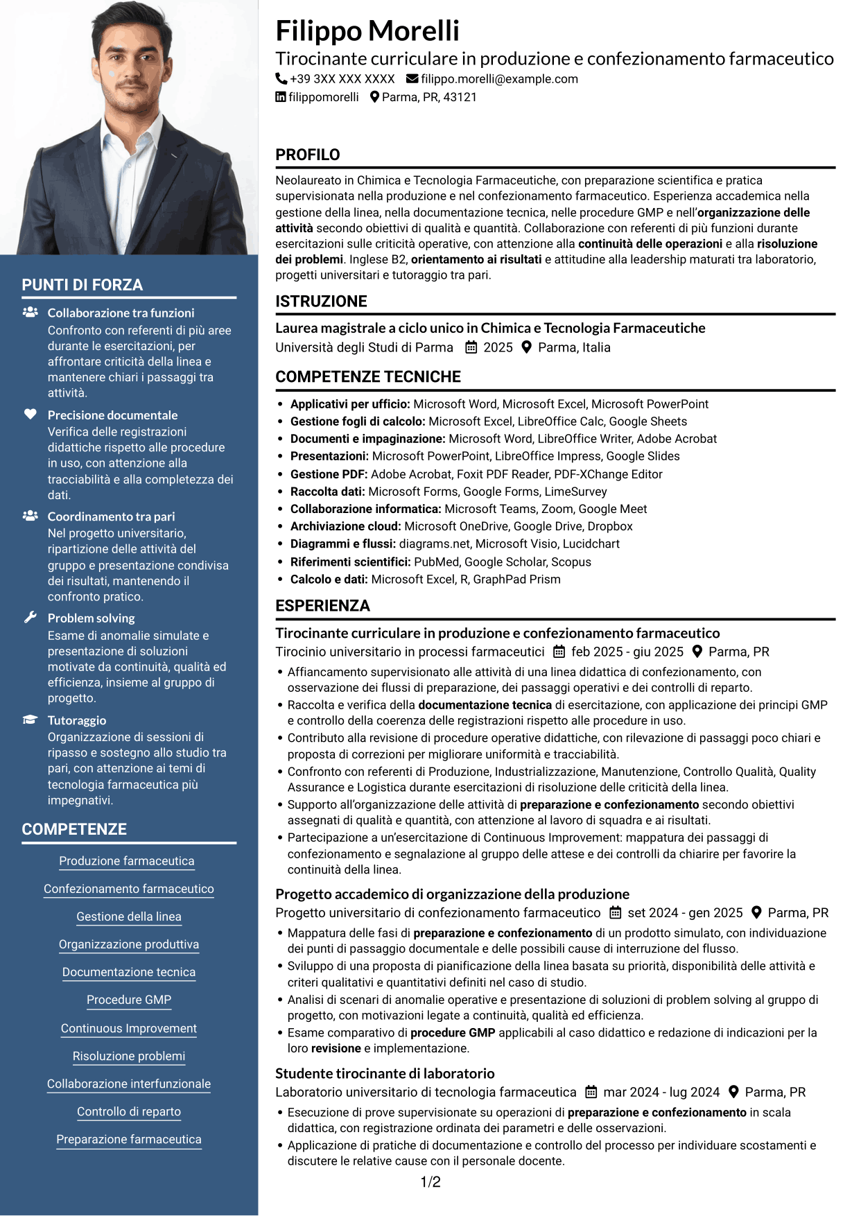 CV Signature (formato con colonna laterale colorata e foto grande): Supervisore di confezionamento secondario, pagina 1