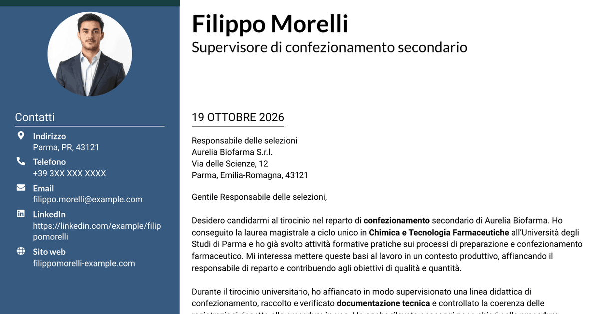 7 modelli di lettera di presentazione per Supervisore di confezionamento secondario, con esempi