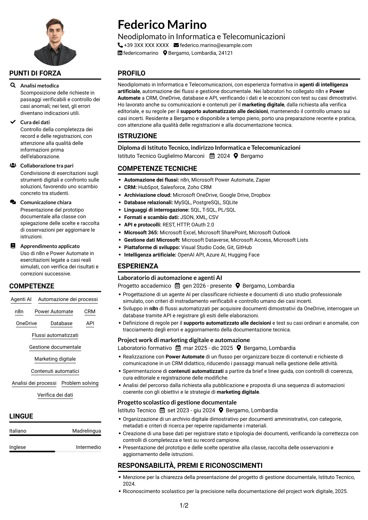 Esempio di curriculum — pagina 1