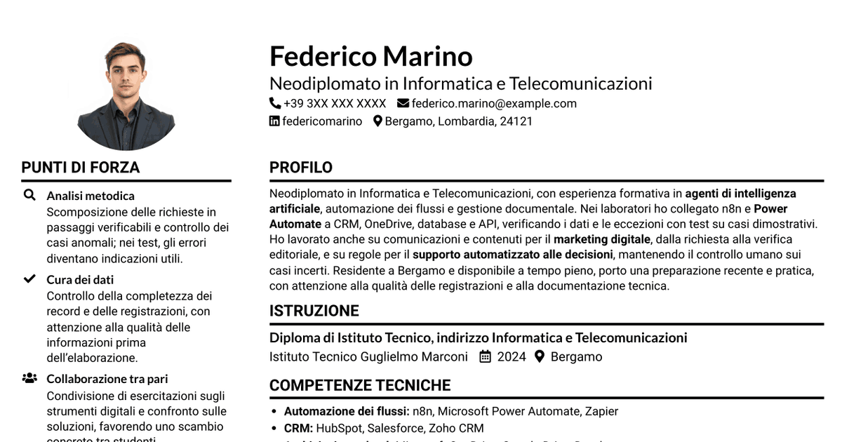 7 modelli di CV per Sviluppatore AI - Agenti e automazione dei processi, con esempi