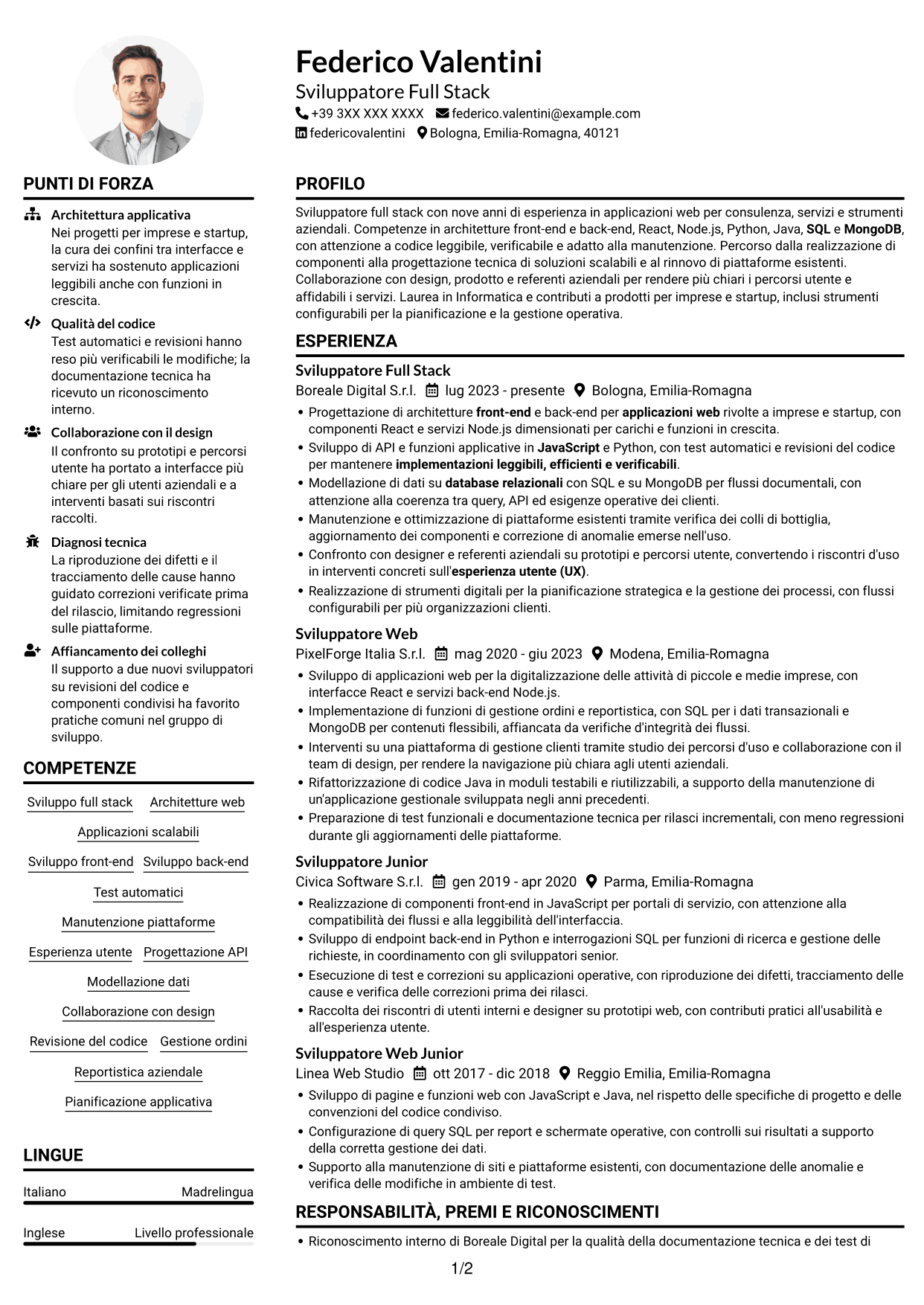 Esempio di curriculum — pagina 1