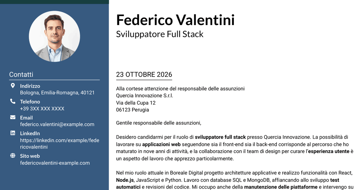 7 modelli di lettera di presentazione per Sviluppatore - Applicazioni Web Full Stack, con esempi