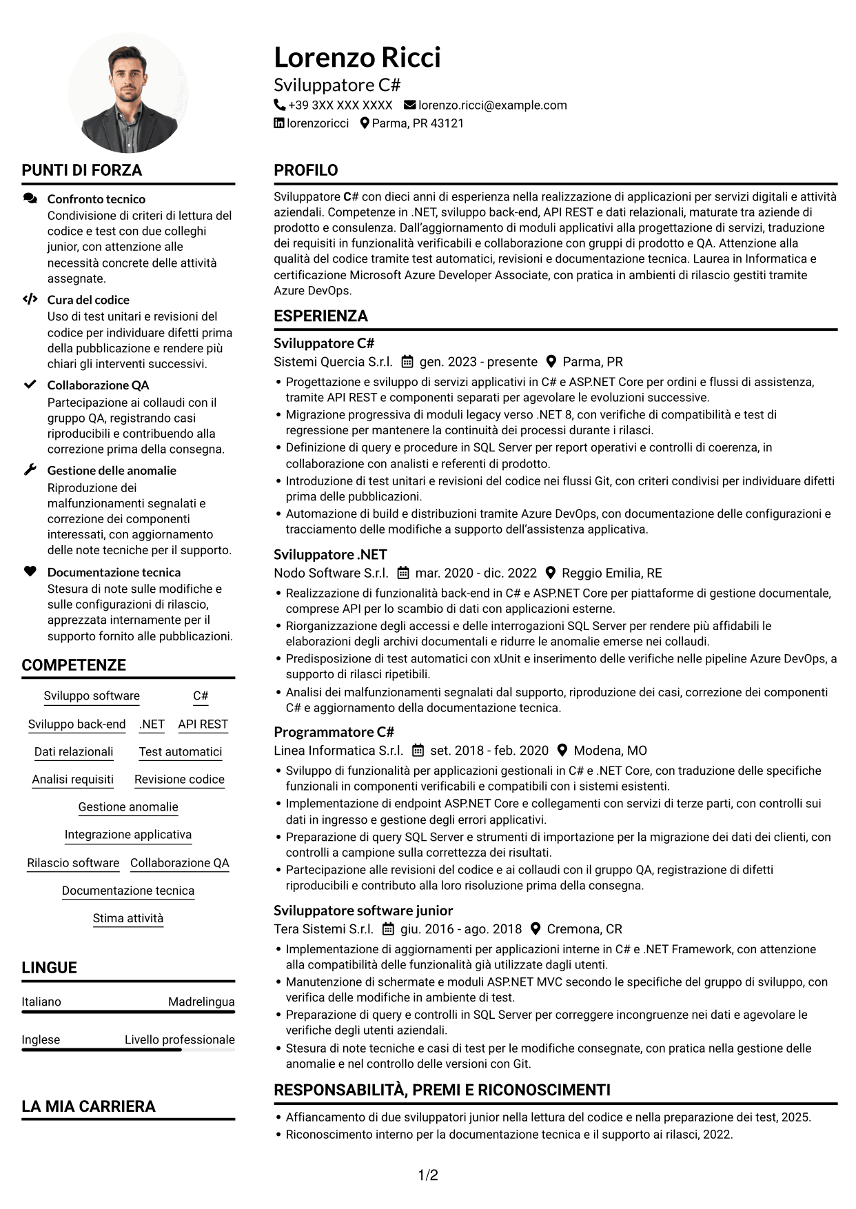 Esempio di curriculum — pagina 1