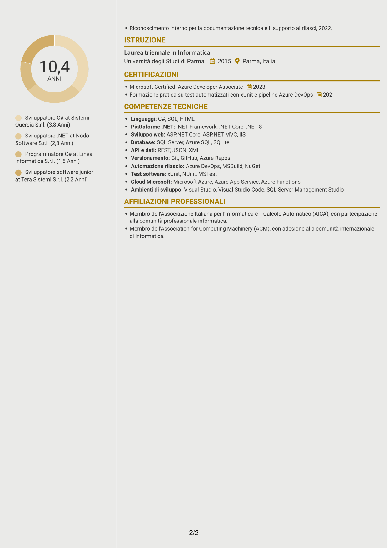 CV Dinamico (formato a due colonne con icone): Sviluppatore C#, pagina 2