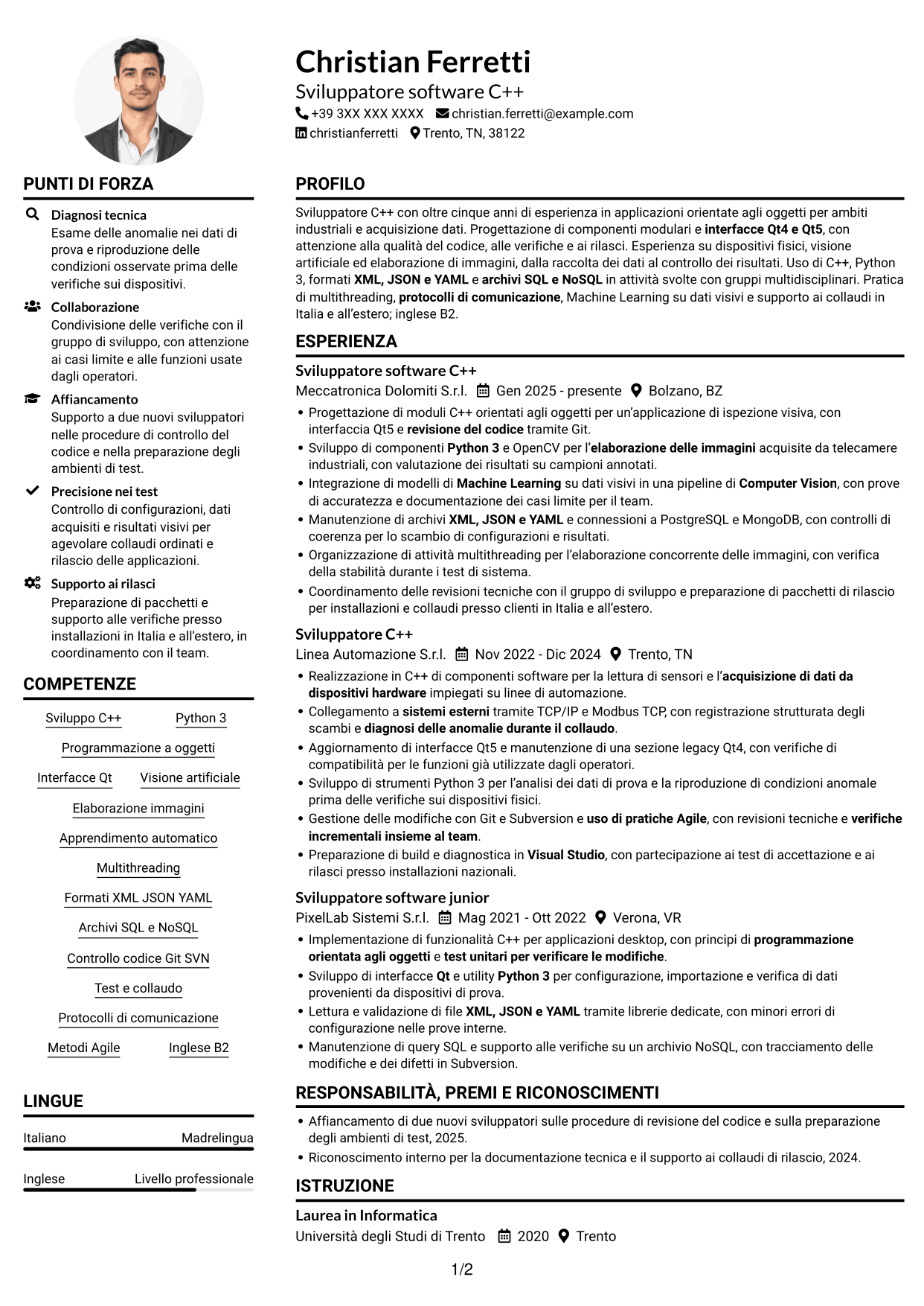 Esempio di curriculum — pagina 1