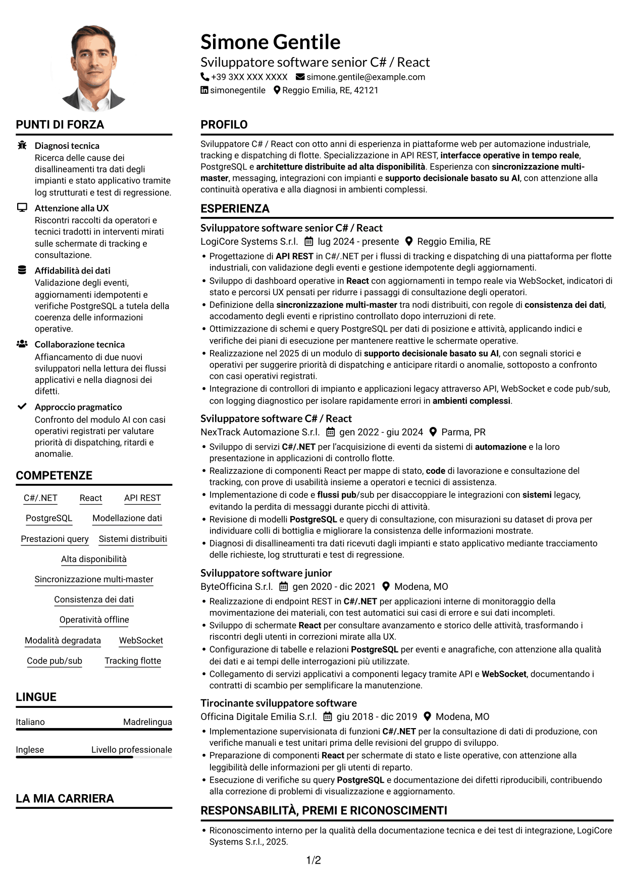 Esempio di curriculum — pagina 1