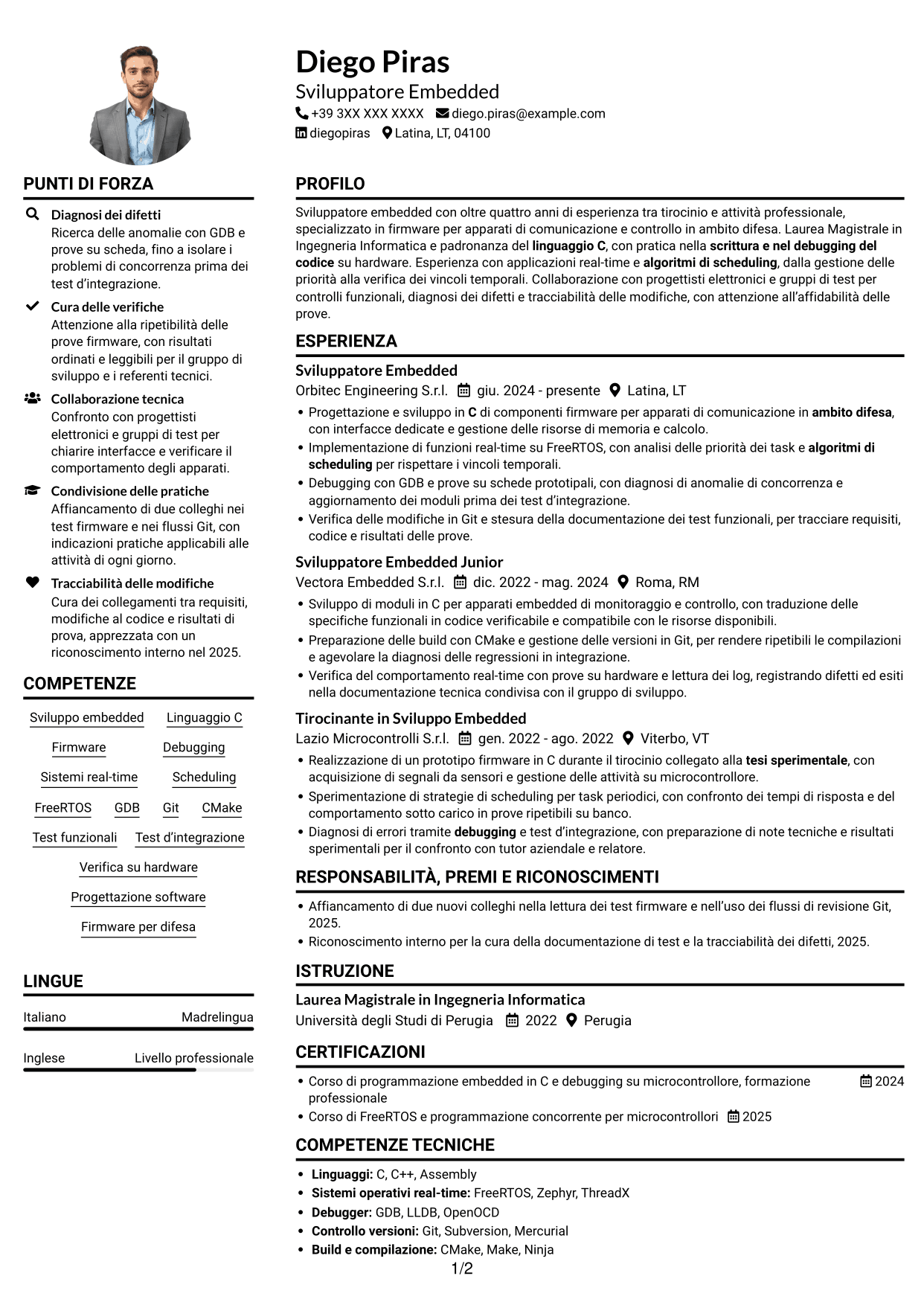 Esempio di curriculum — pagina 1