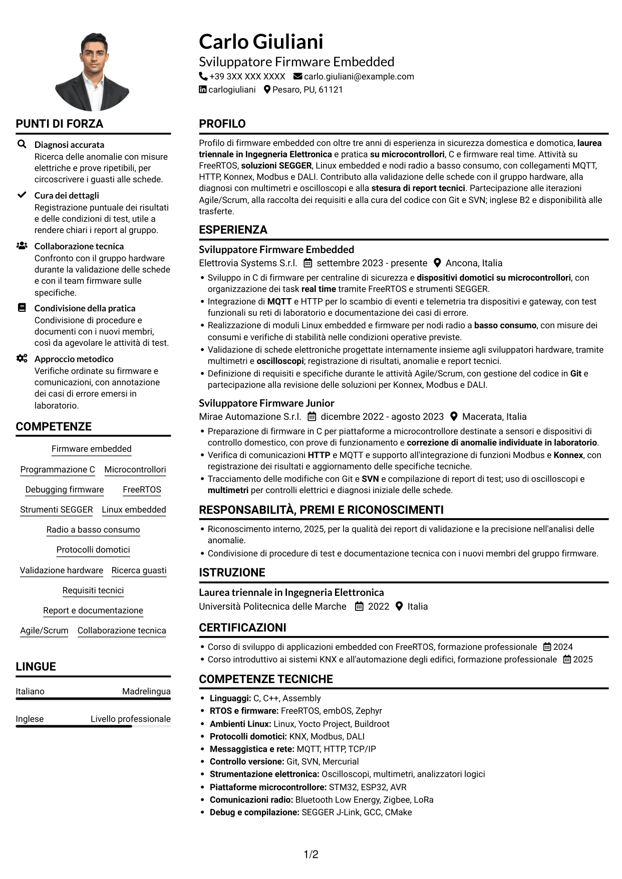 Esempio di curriculum — pagina 1