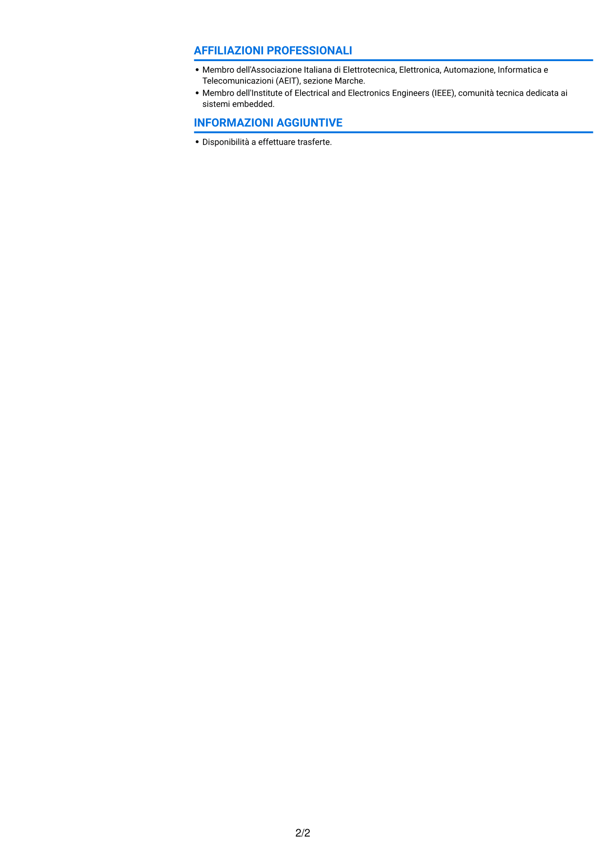 CV Audace (formato a due colonne con accenti colorati e foto): Sviluppatore Firmware - Domotica, pagina 2