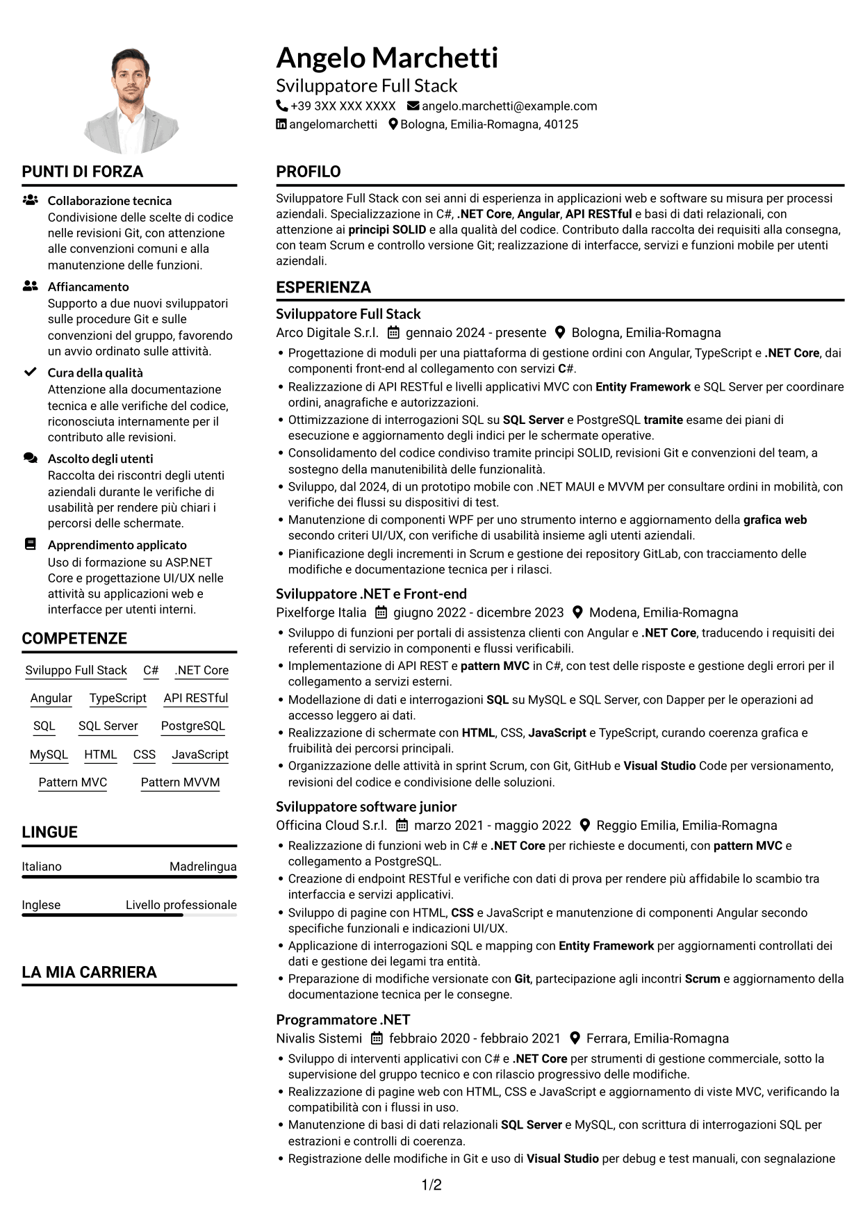 Esempio di curriculum — pagina 1