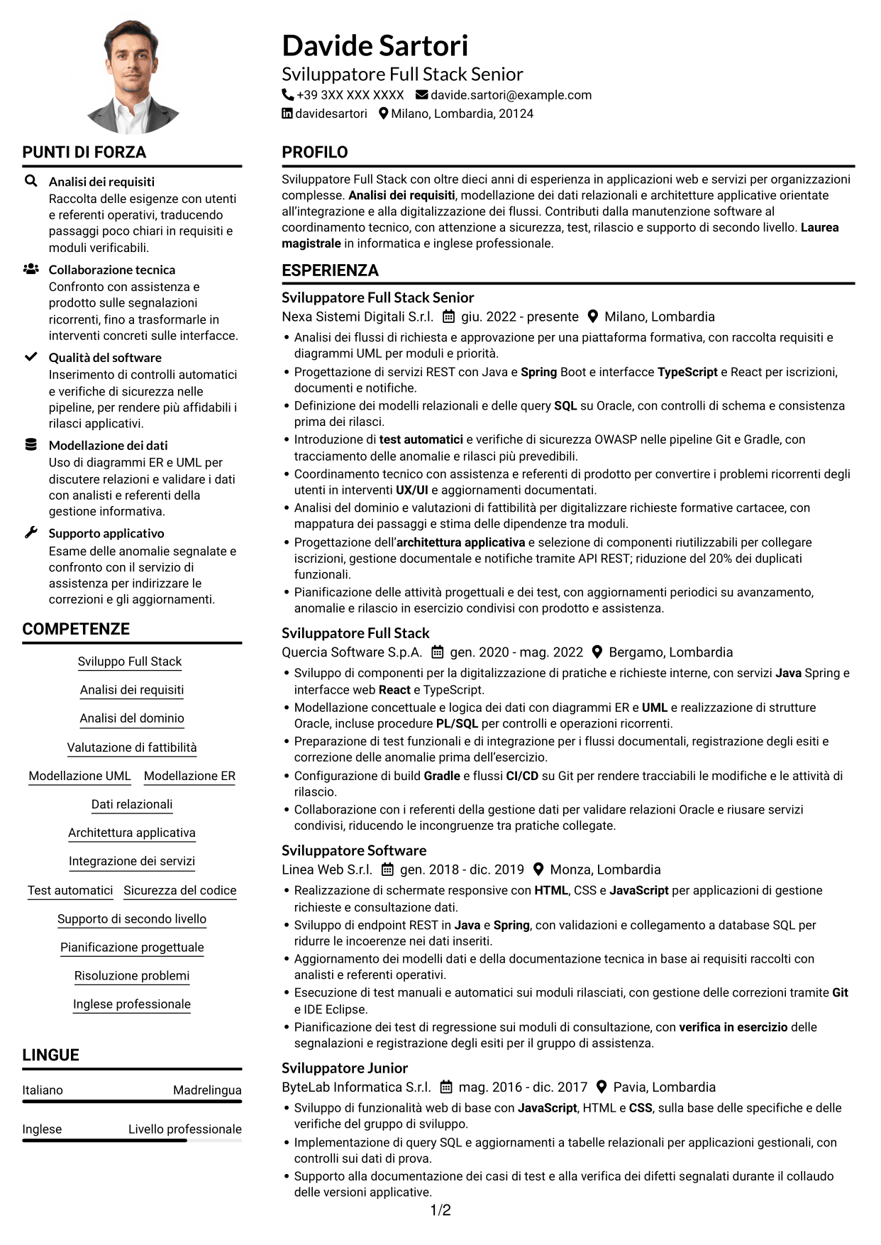 Esempio di curriculum — pagina 1