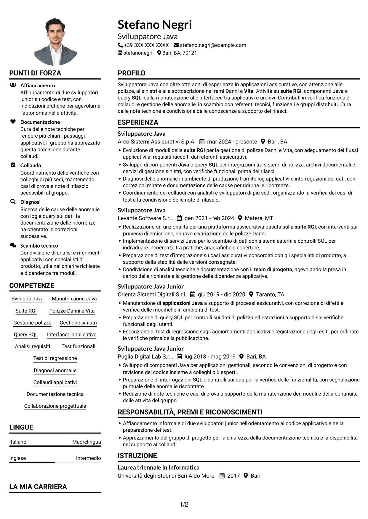 Esempio di curriculum — pagina 1