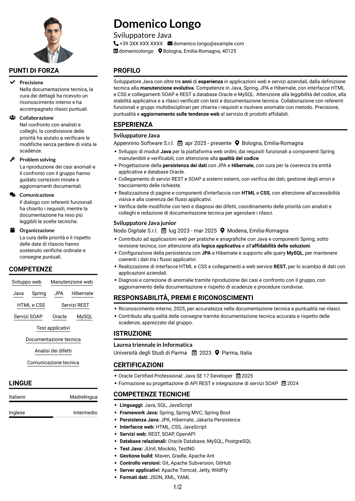 Esempio di curriculum — pagina 1