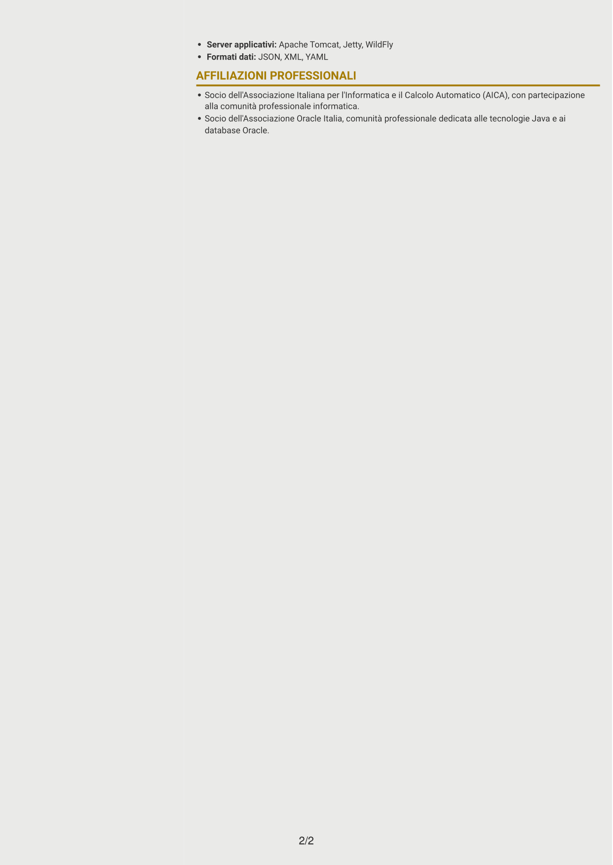 CV Dinamico (formato a due colonne con icone): Sviluppatore Java - Applicazioni web, pagina 2