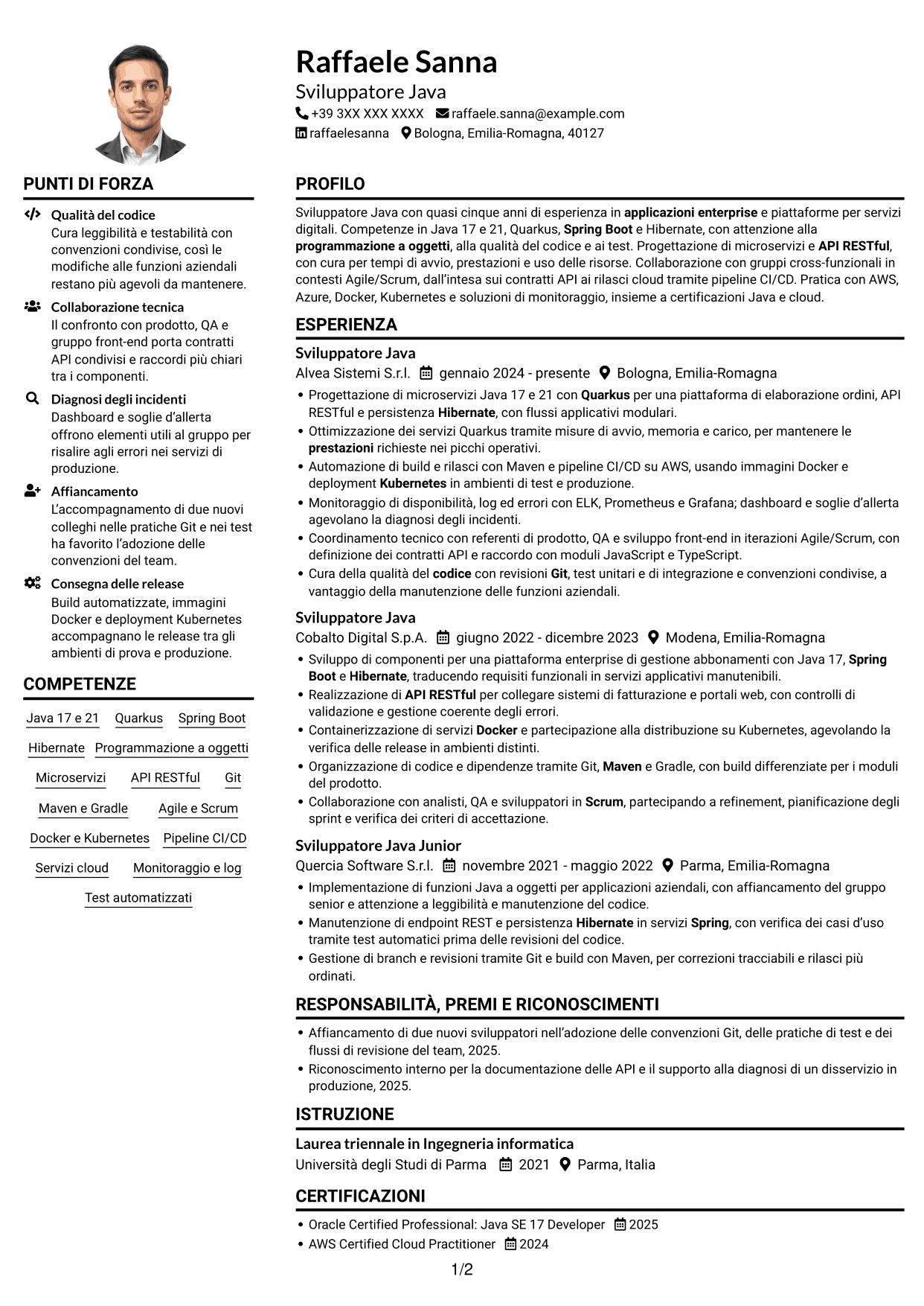 Esempio di curriculum — pagina 1