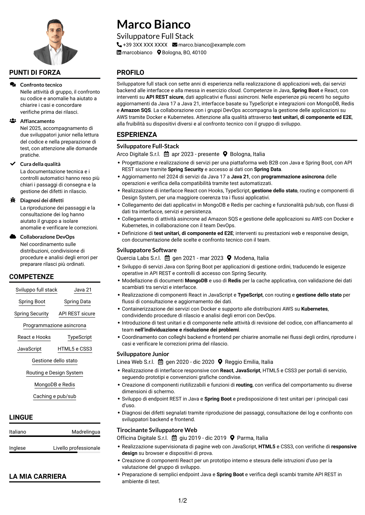 Esempio di curriculum — pagina 1
