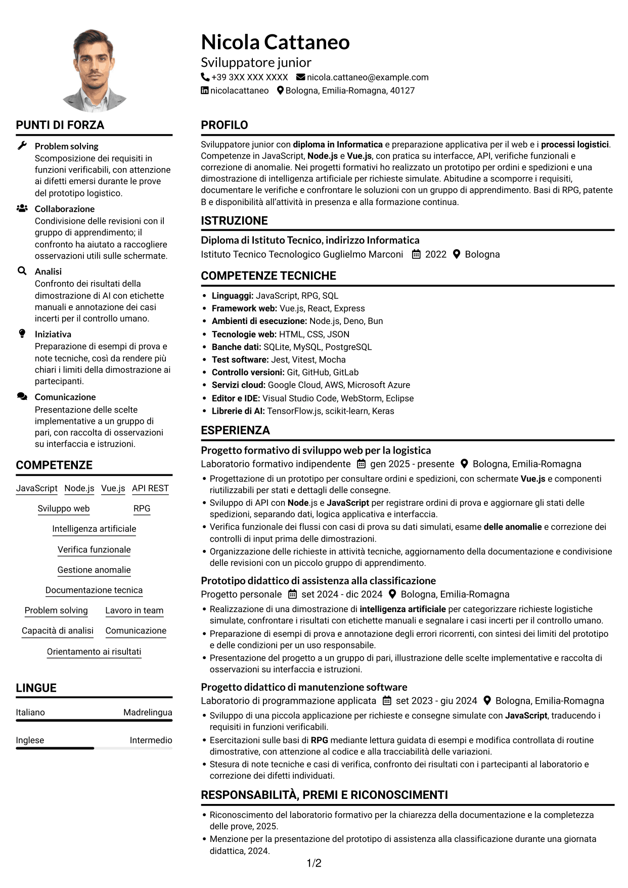 Esempio di curriculum — pagina 1