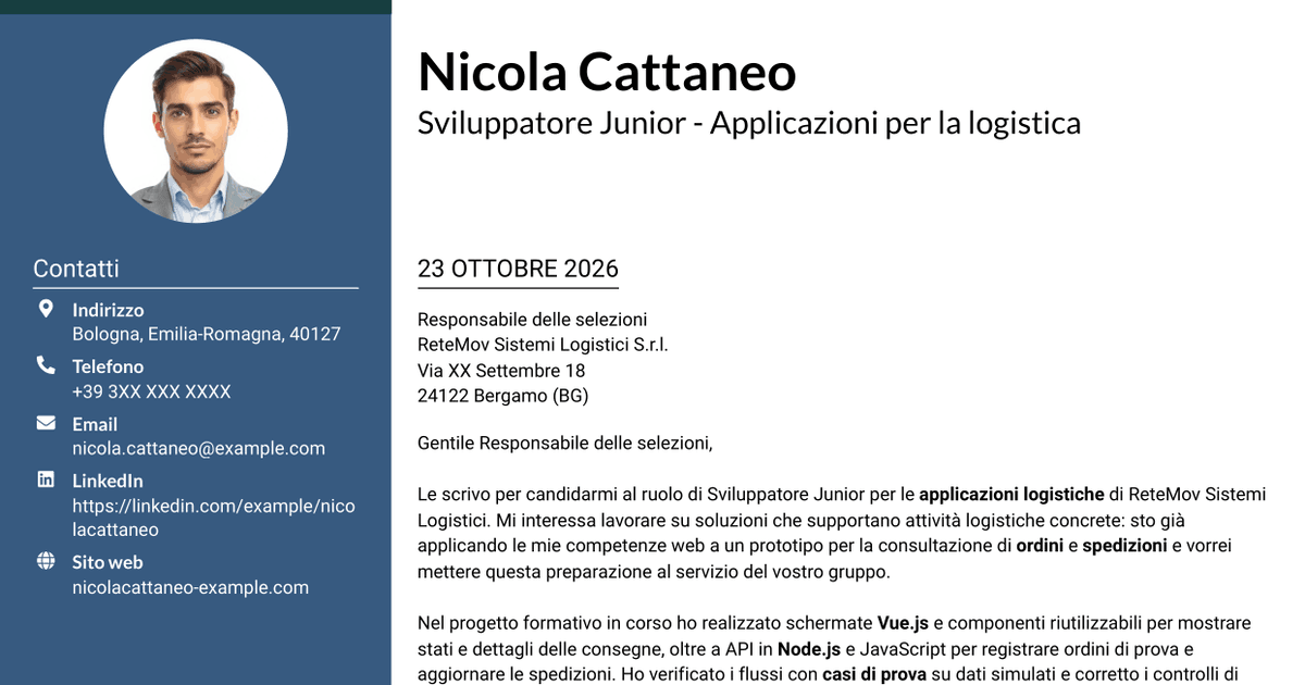 7 modelli di lettera di presentazione per Sviluppatore Junior - Applicazioni per la logistica, con esempi