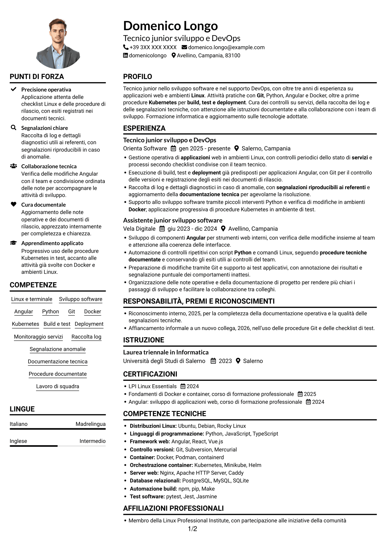 Esempio di curriculum — pagina 1