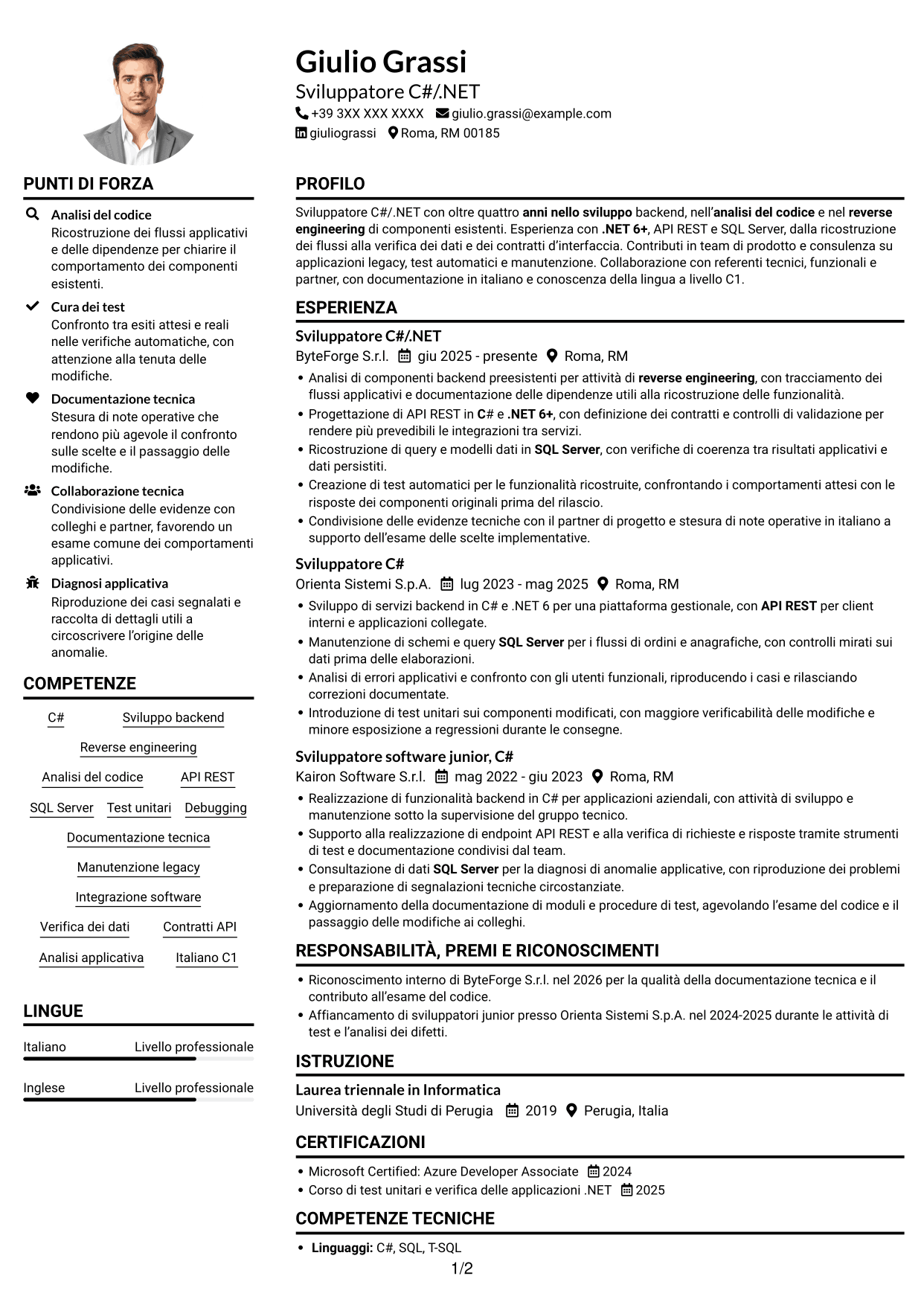 Esempio di curriculum — pagina 1