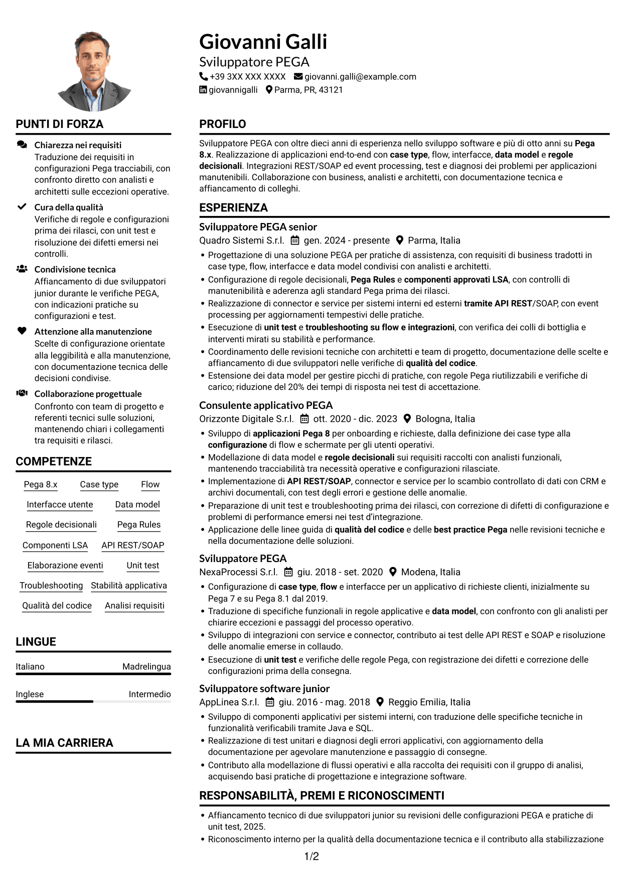 Esempio di curriculum — pagina 1