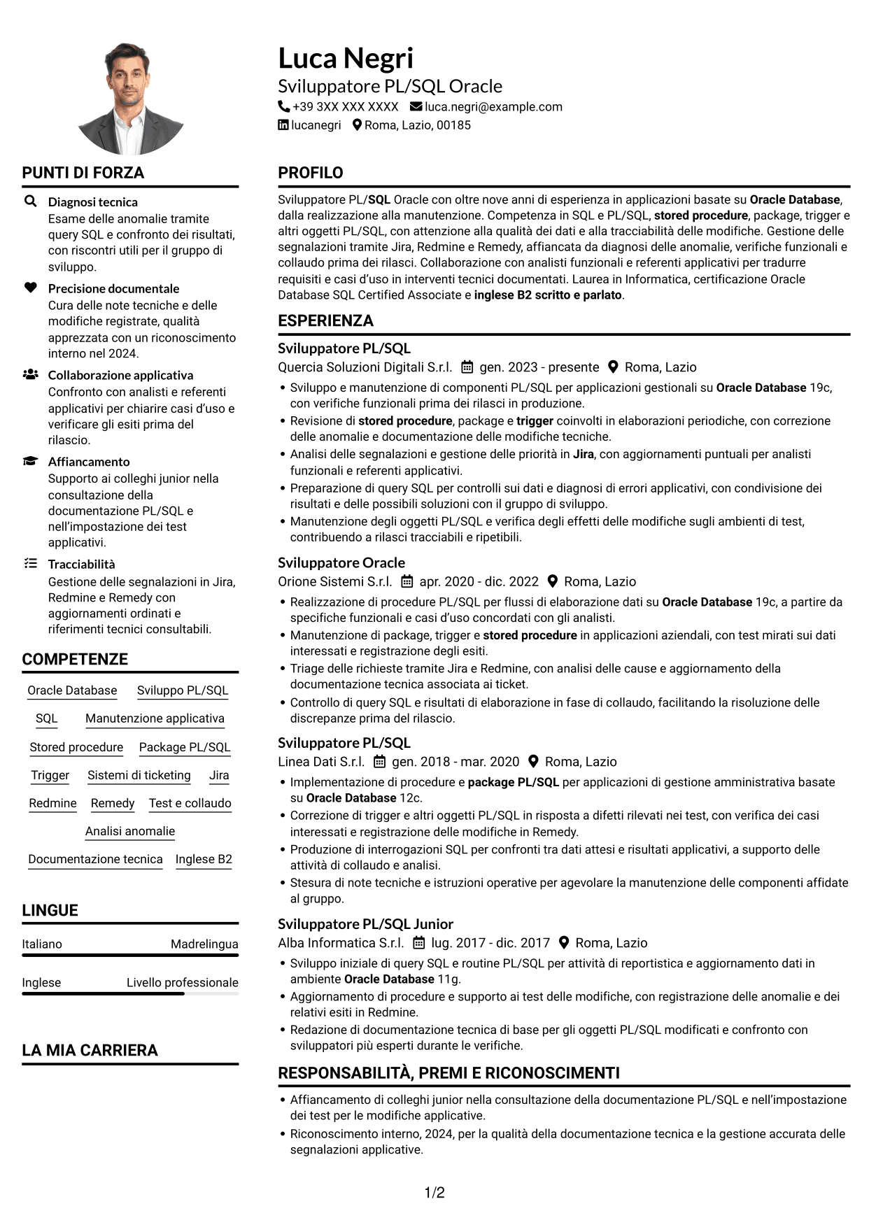 Esempio di curriculum — pagina 1