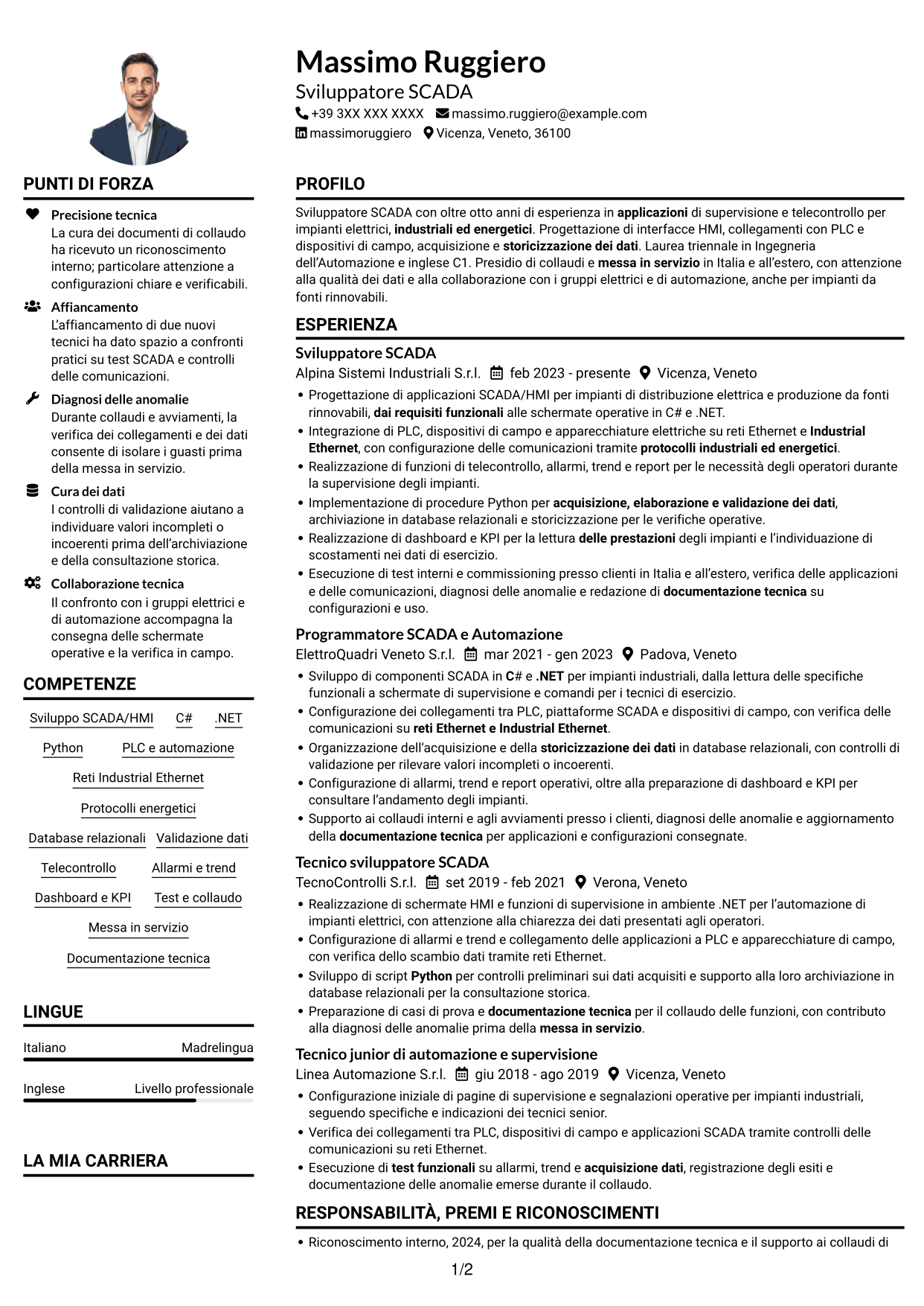 Esempio di curriculum — pagina 1
