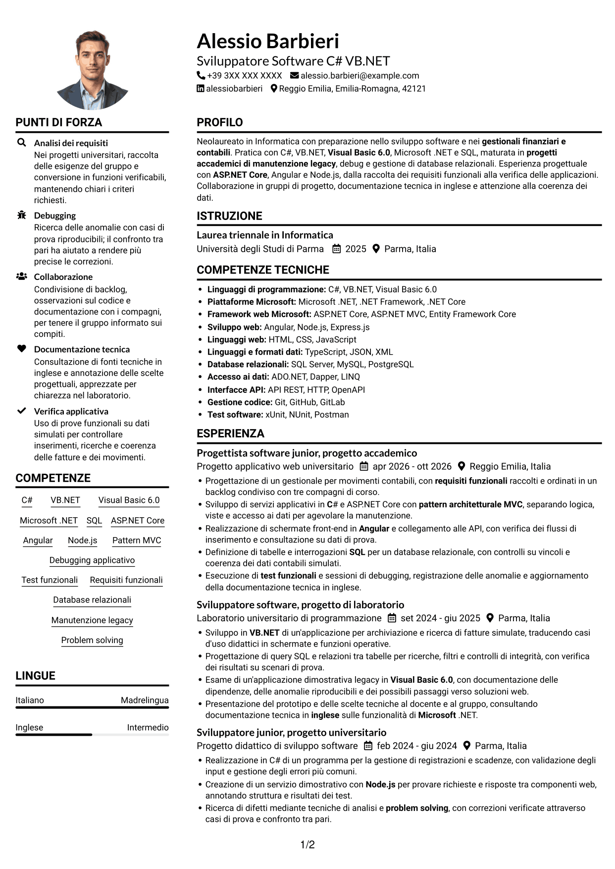 Esempio di curriculum — pagina 1
