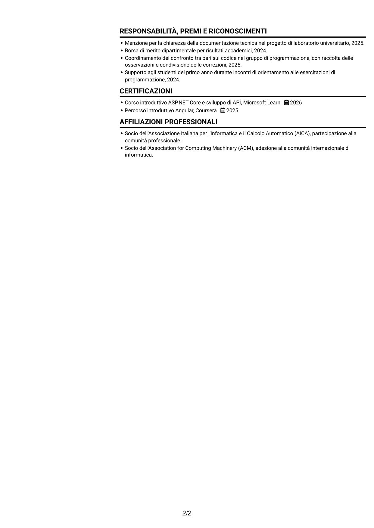 CV Compatto (formato sobrio a due colonne con foto): Sviluppatore Software C# VB.NET, pagina 2