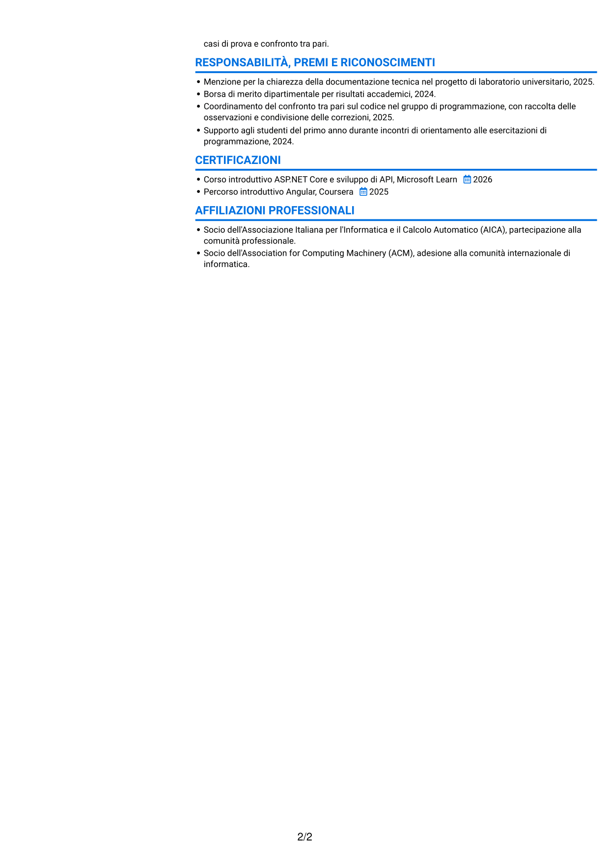 CV Audace (formato a due colonne con accenti colorati e foto): Sviluppatore Software C# VB.NET, pagina 2