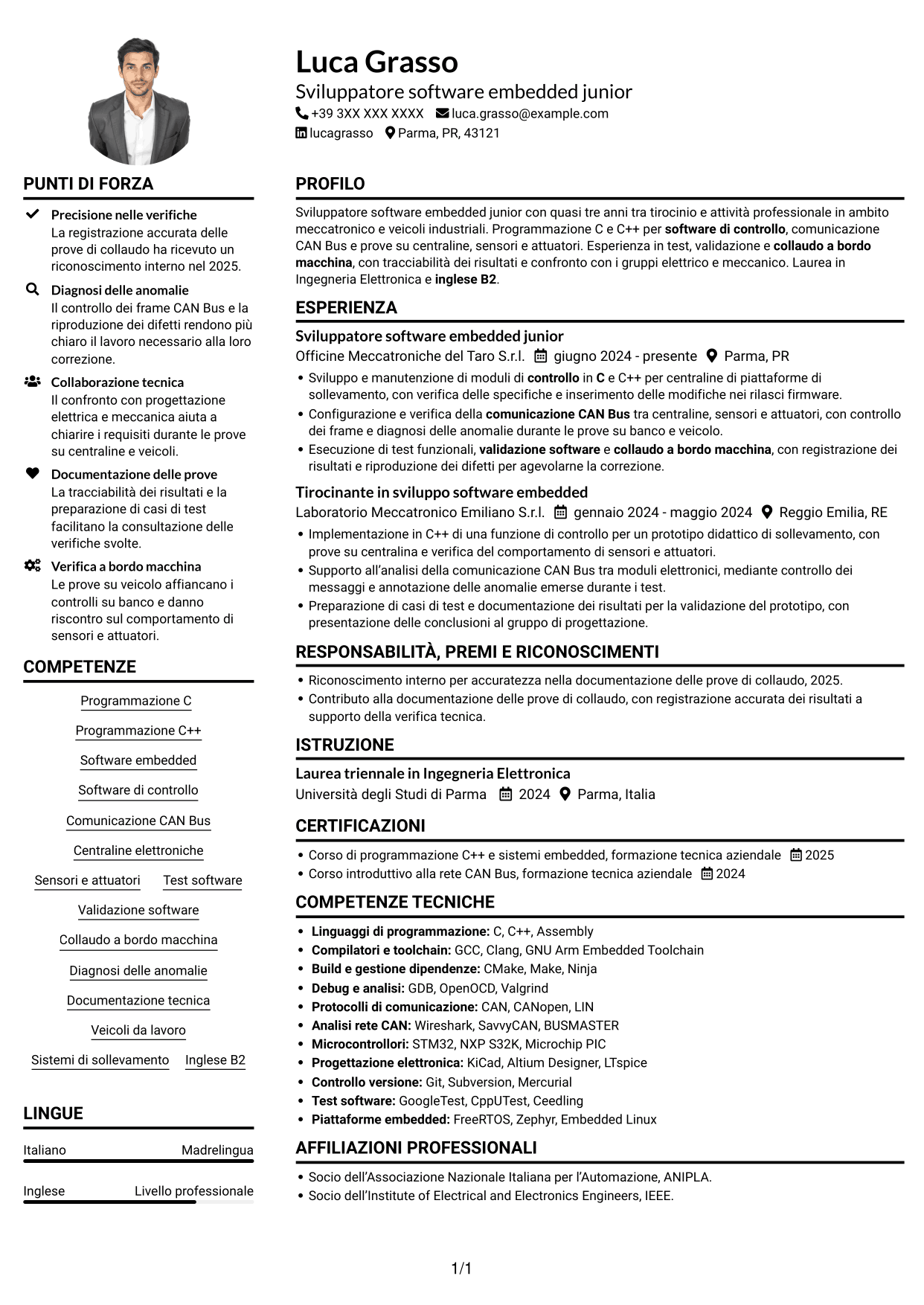Esempio di curriculum — pagina 1