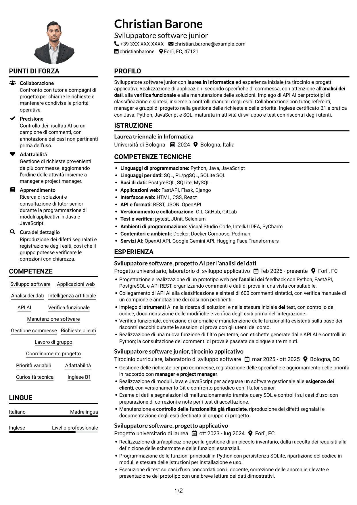 Esempio di curriculum — pagina 1