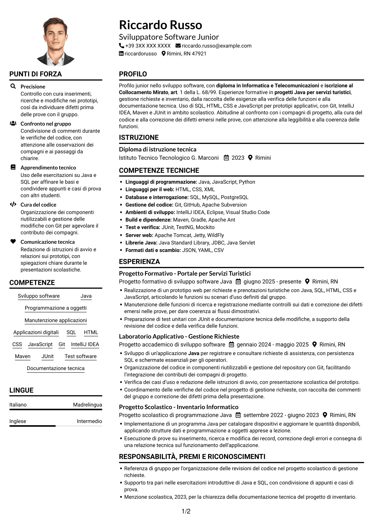Esempio di curriculum — pagina 1