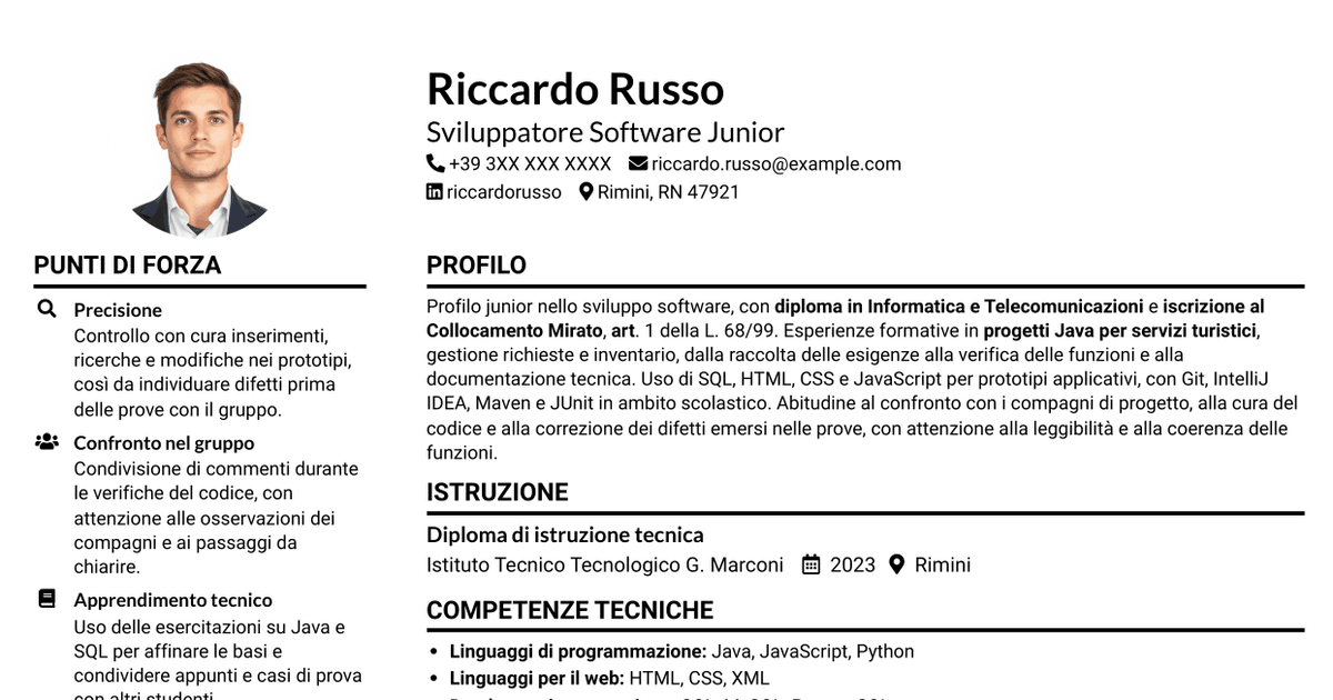 7 modelli di CV per Sviluppatore Software Junior - Java, con esempi