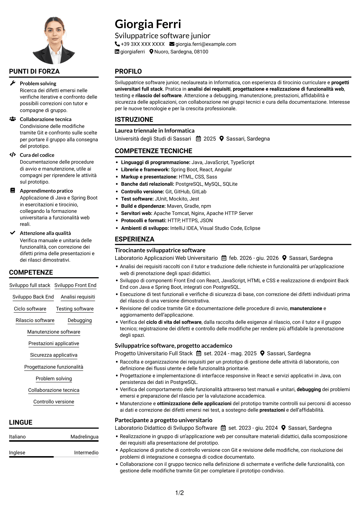 Esempio di curriculum — pagina 1