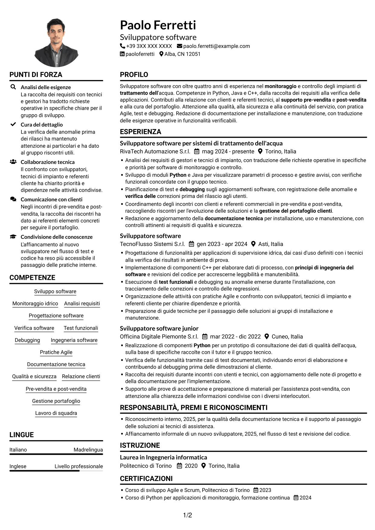 Esempio di curriculum — pagina 1