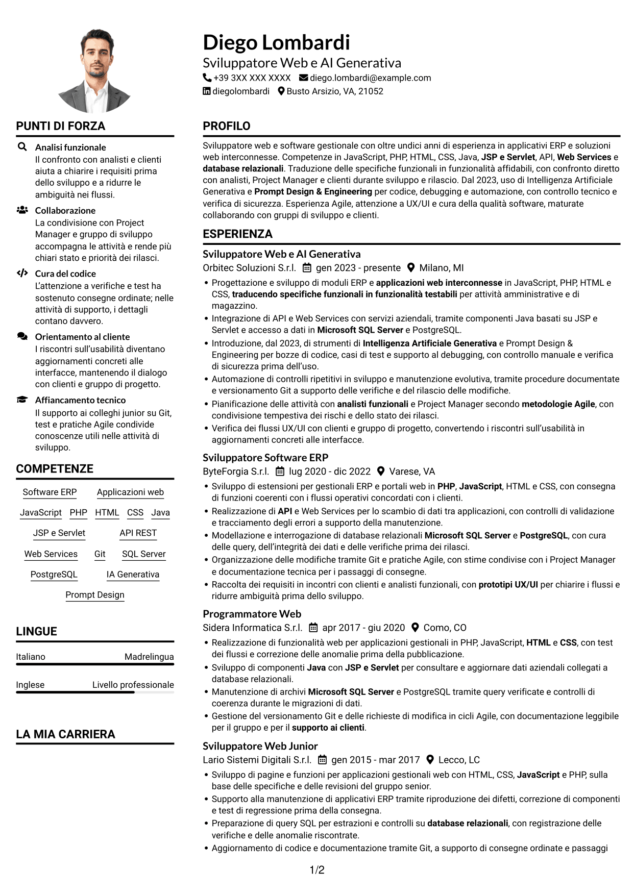 Esempio di curriculum — pagina 1
