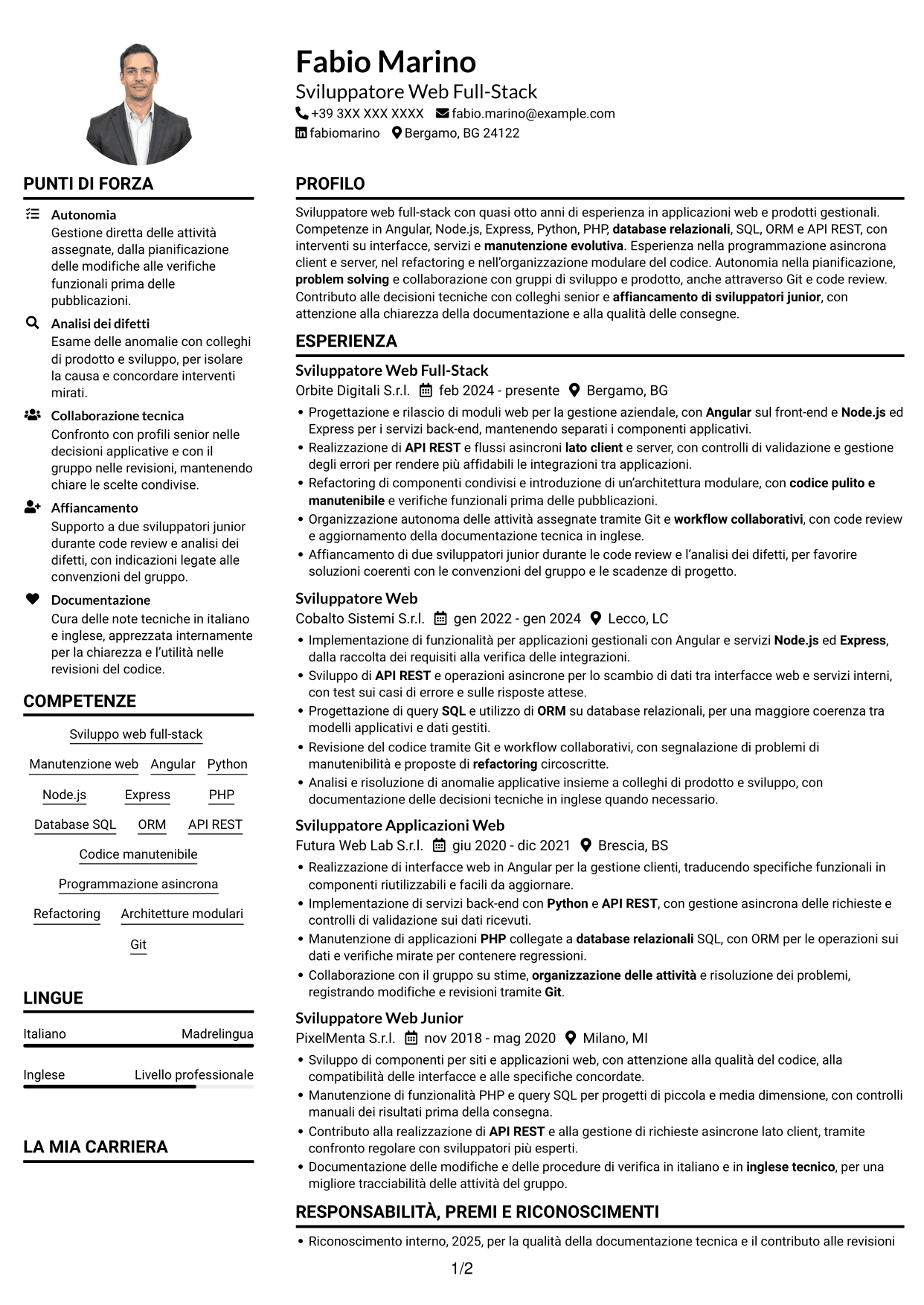 Esempio di curriculum — pagina 1